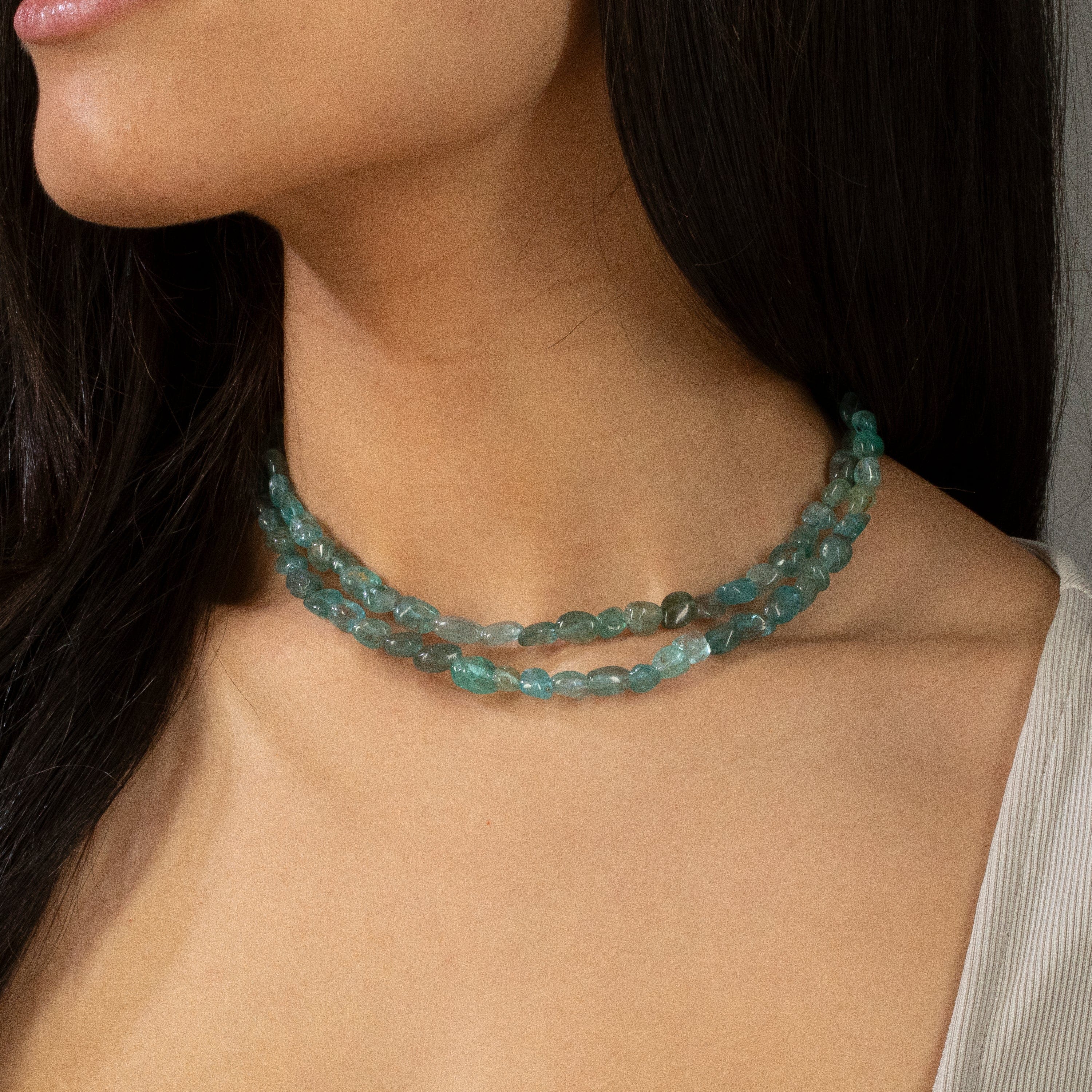 KALIFANO Gemstone Jewelry 8mm Apatite 30" Necklace / Multi wrap Bracelet N77-AP
