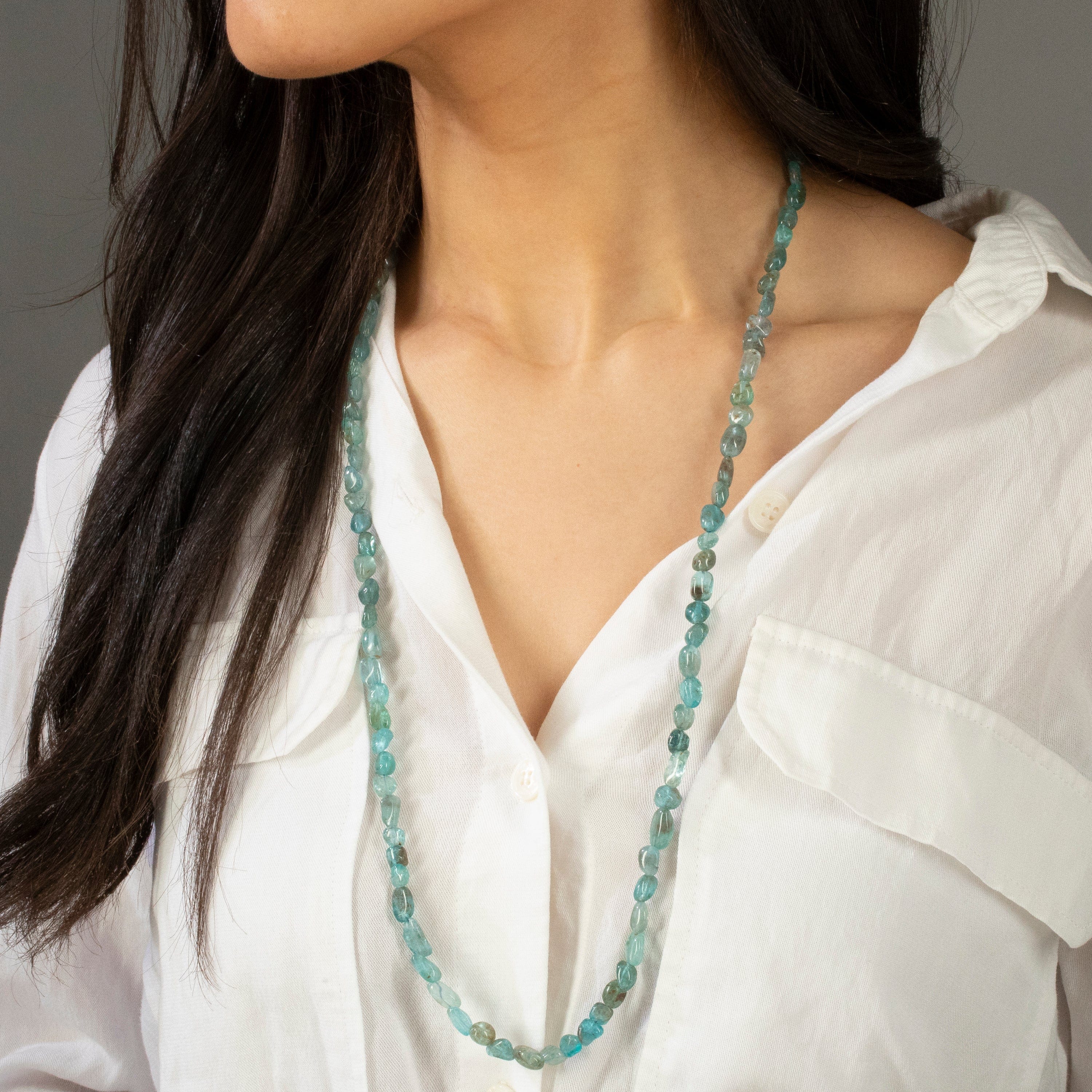 KALIFANO Gemstone Jewelry 8mm Apatite 30" Necklace / Multi wrap Bracelet N77-AP