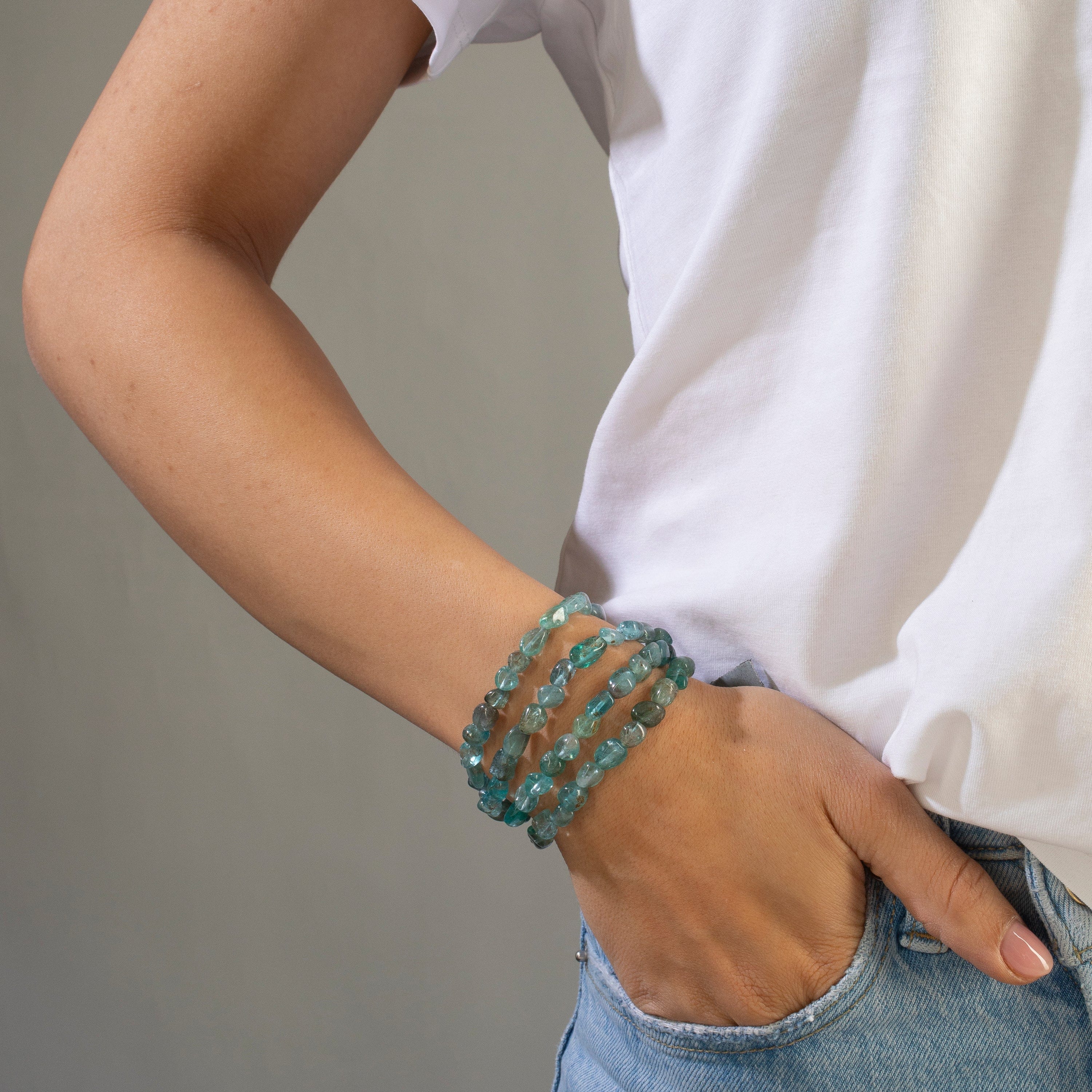 KALIFANO Gemstone Jewelry 8mm Apatite 30" Necklace / Multi wrap Bracelet N77-AP