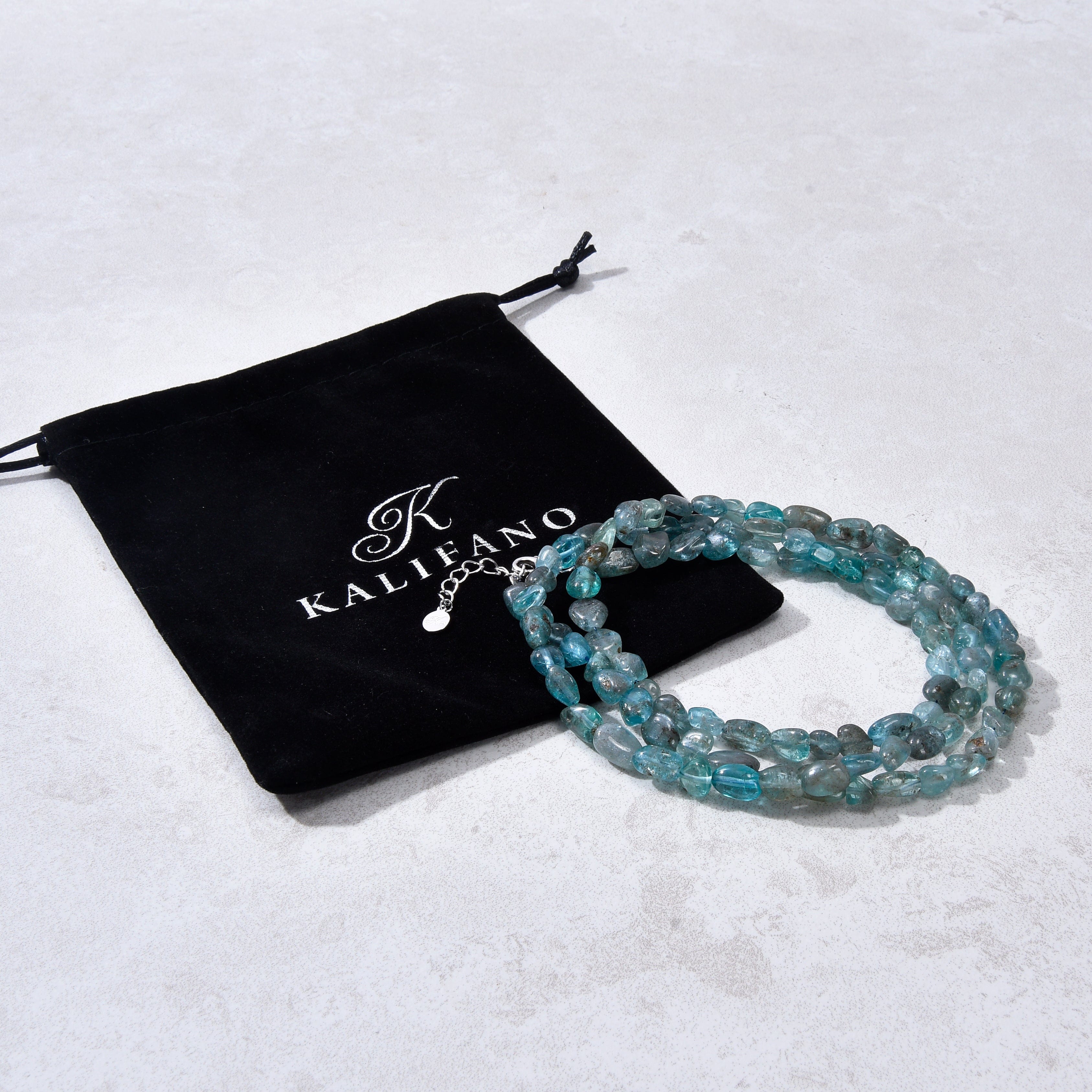 KALIFANO Gemstone Jewelry 8mm Apatite 30" Necklace / Multi wrap Bracelet N77-AP