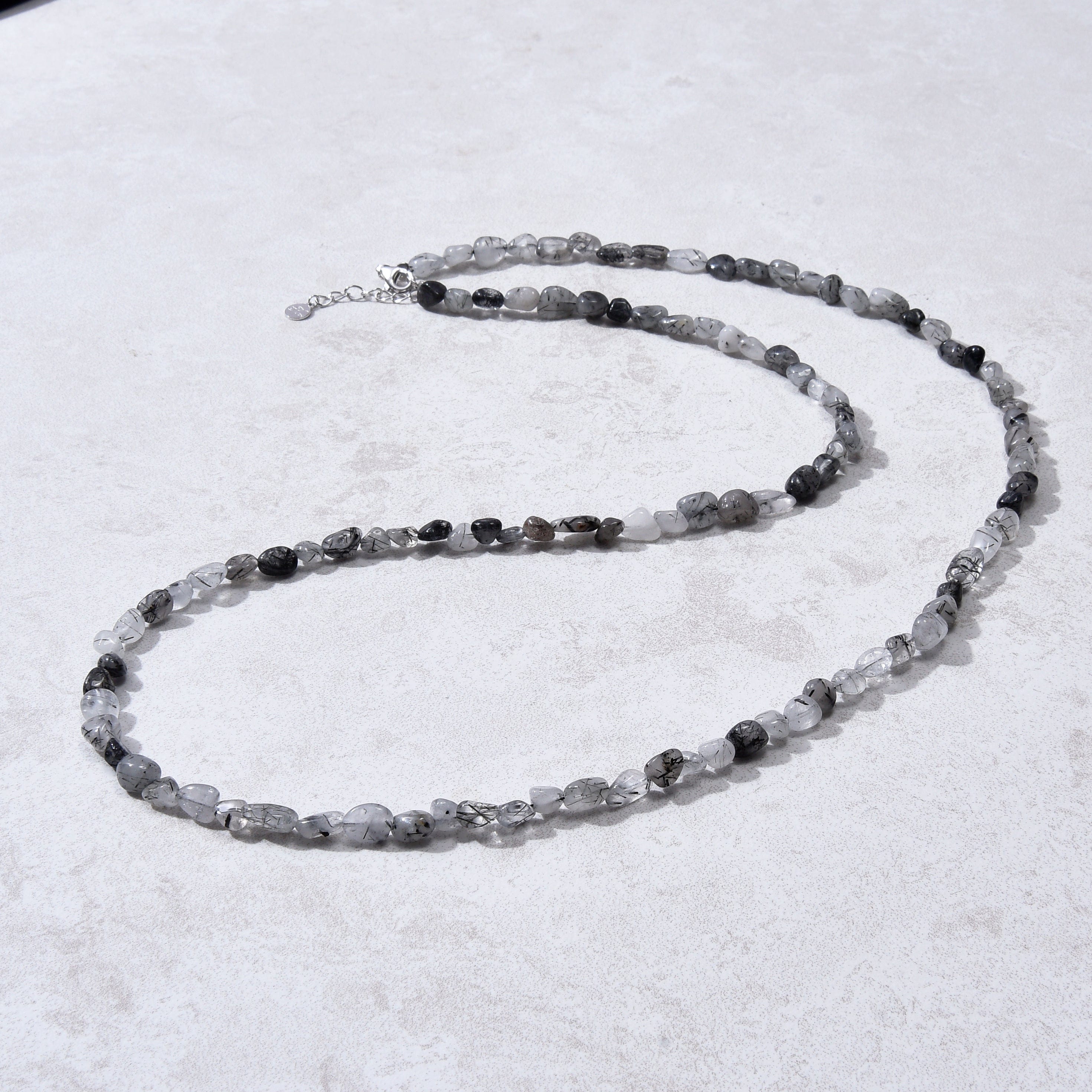 KALIFANO Gemstone Jewelry 8mm Black Rutilated Quartz 30" Necklace / Multi wrap Bracelet N77-BRQZ