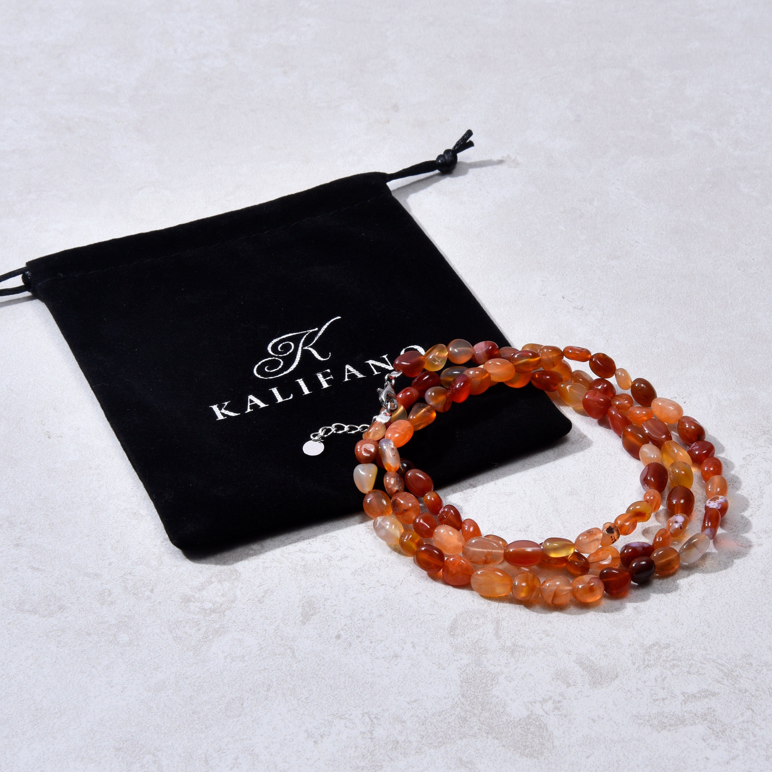 KALIFANO Gemstone Jewelry 8mm Carnelian 30" Necklace / Multi wrap Bracelet N77-CR