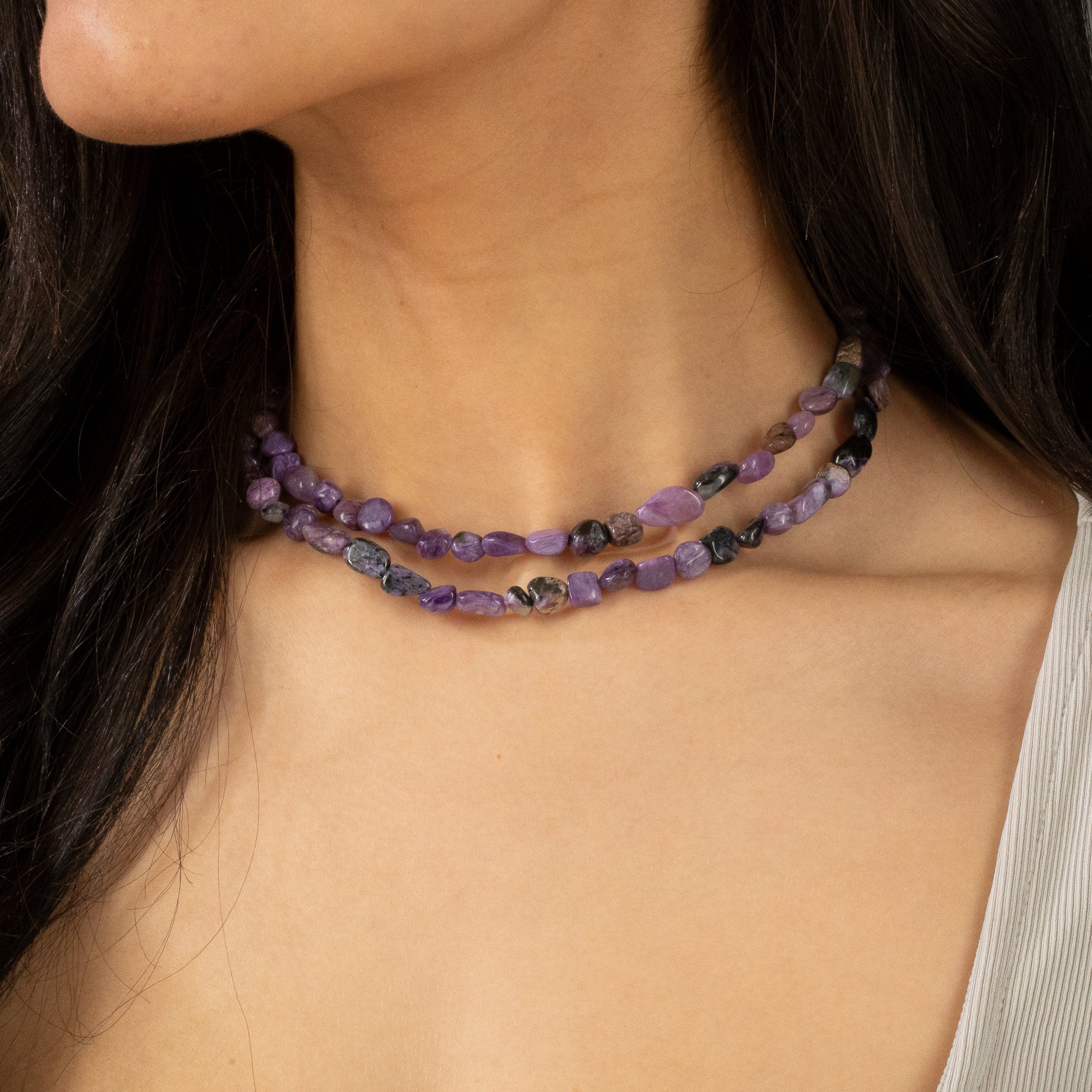 KALIFANO Gemstone Jewelry 8mm Charoite 30" Necklace / Multi wrap Bracelet N77-CH