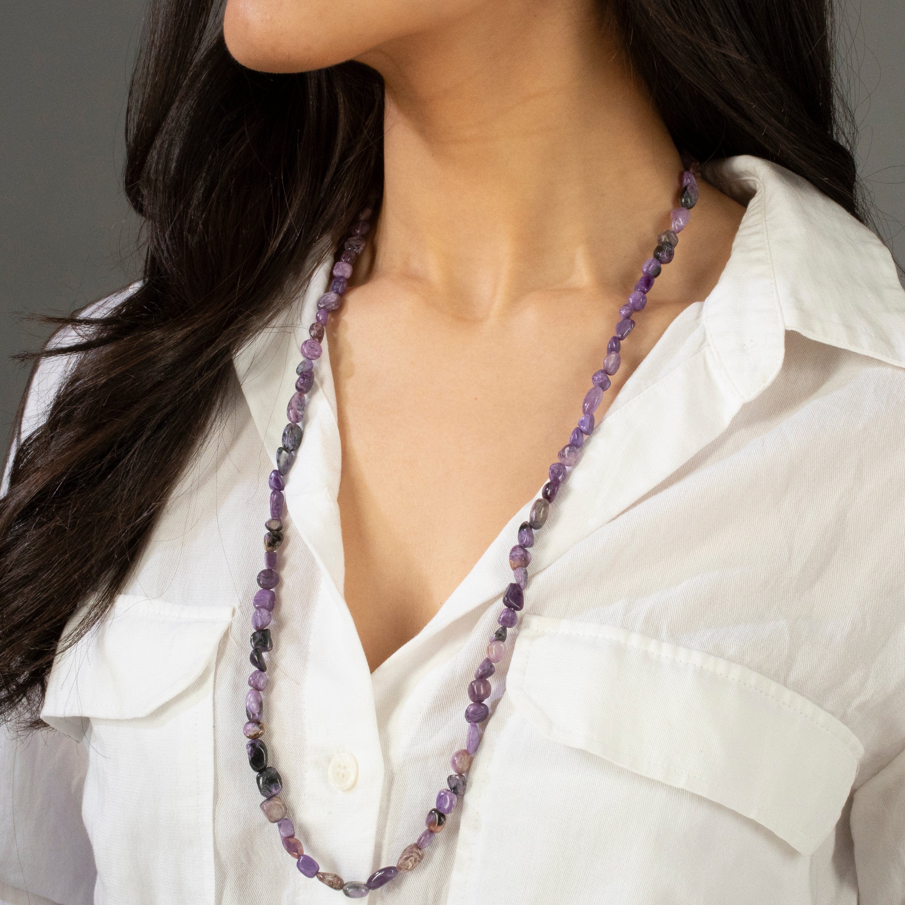 KALIFANO Gemstone Jewelry 8mm Charoite 30" Necklace / Multi wrap Bracelet N77-CH