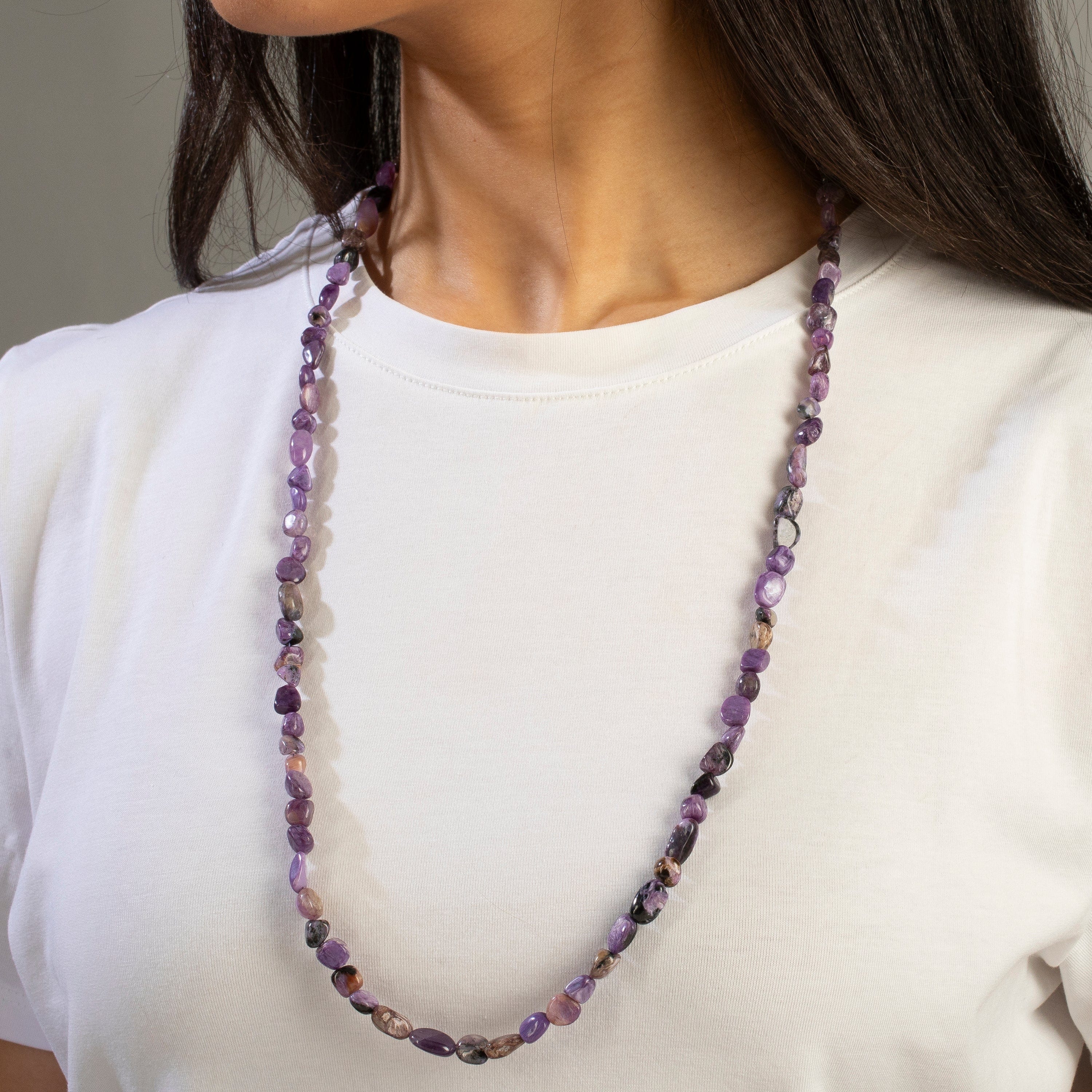 KALIFANO Gemstone Jewelry 8mm Charoite 30" Necklace / Multi wrap Bracelet N77-CH