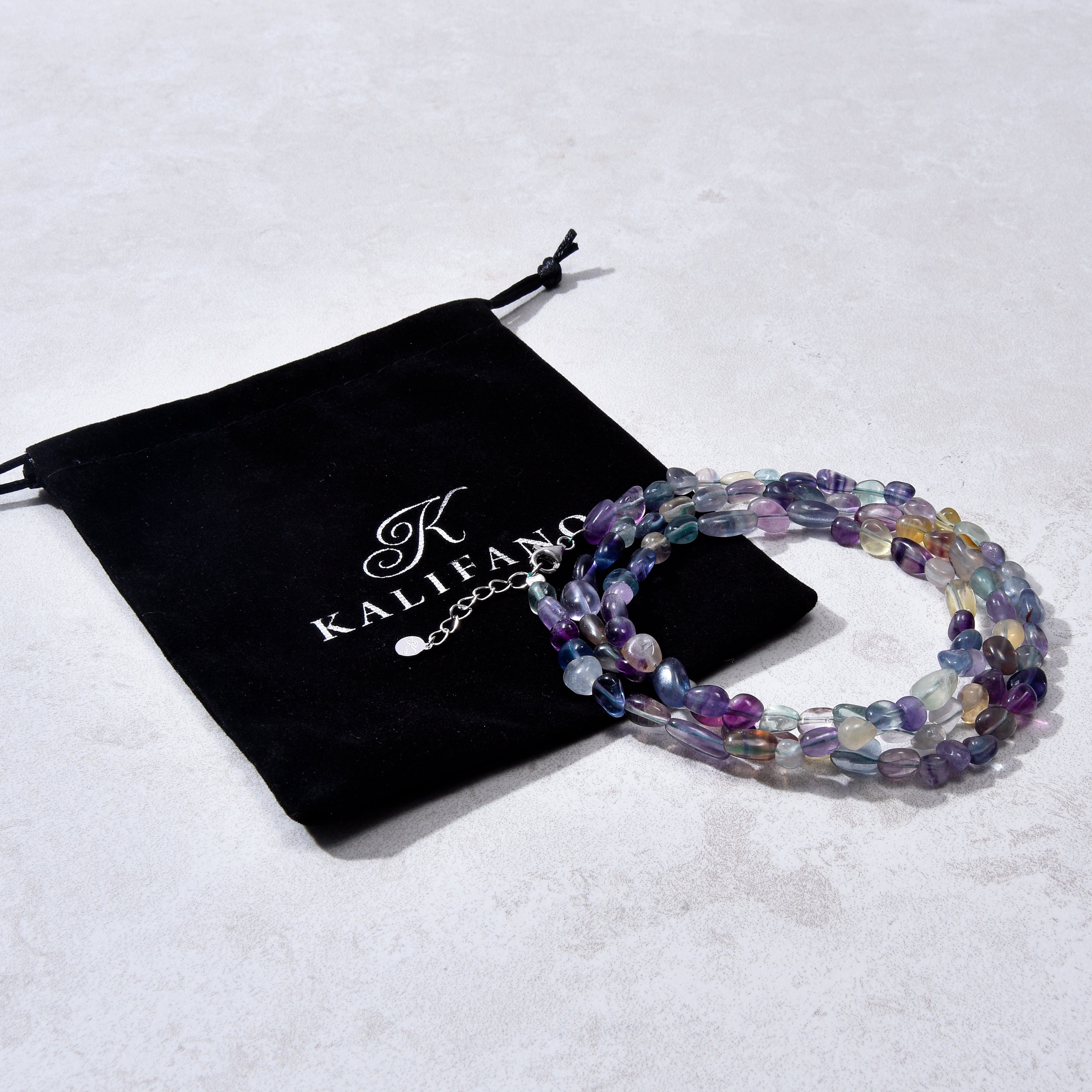 KALIFANO Gemstone Jewelry 8mm Fluorite 30" Necklace / Multi wrap Bracelet N77-FL