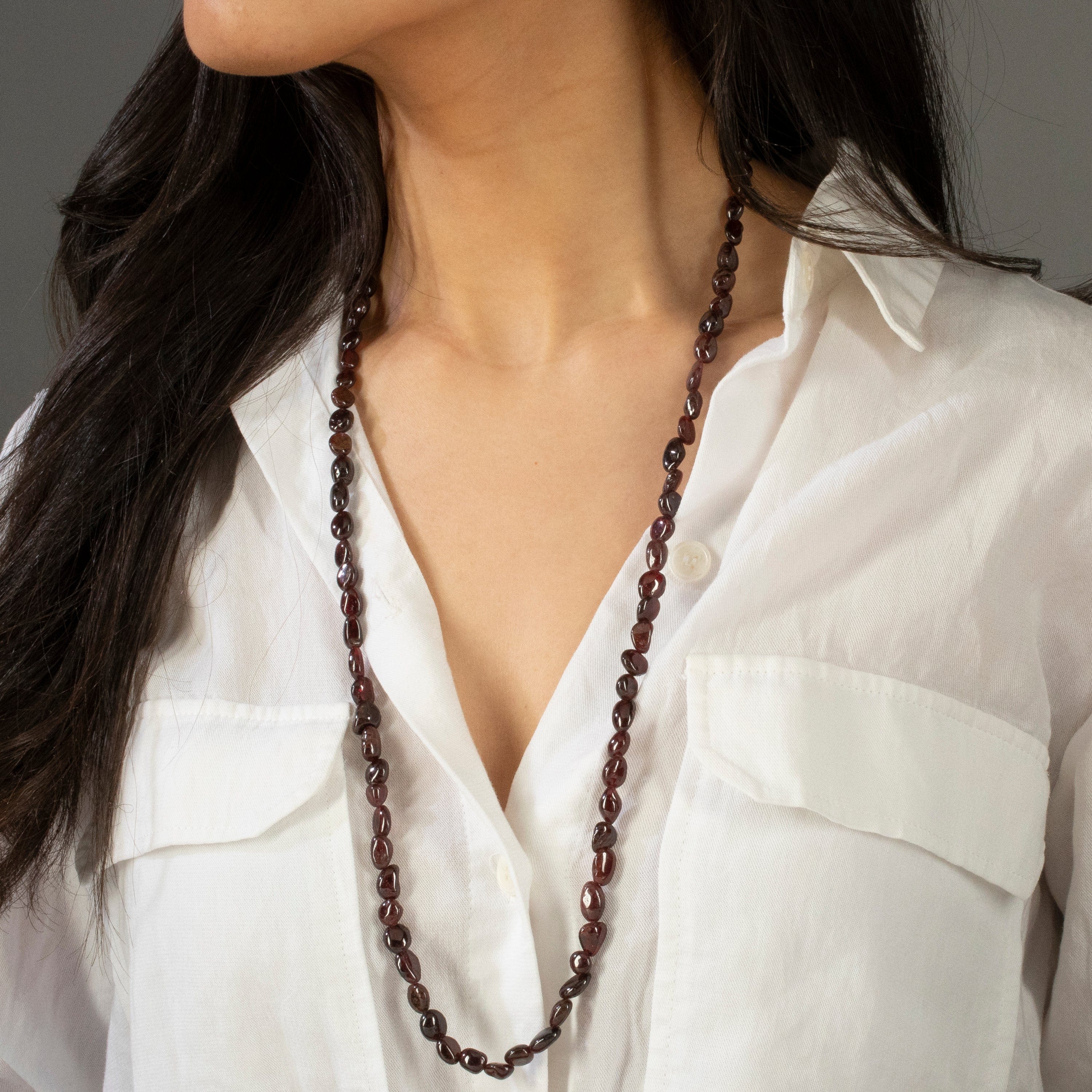 KALIFANO Gemstone Jewelry 8mm Garnet 30" Necklace / Multi wrap Bracelet N77-GA