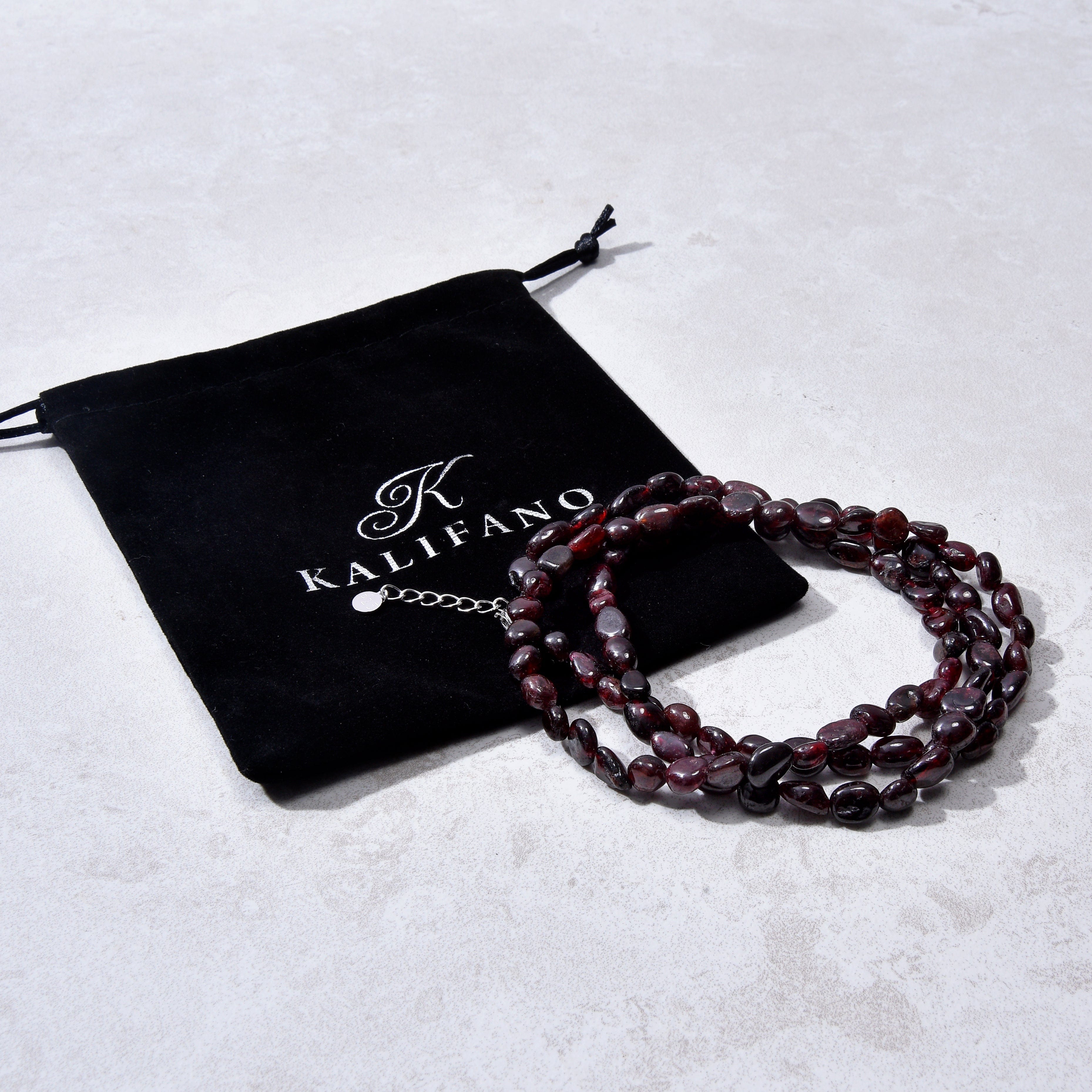 KALIFANO Gemstone Jewelry 8mm Garnet 30" Necklace / Multi wrap Bracelet N77-GA