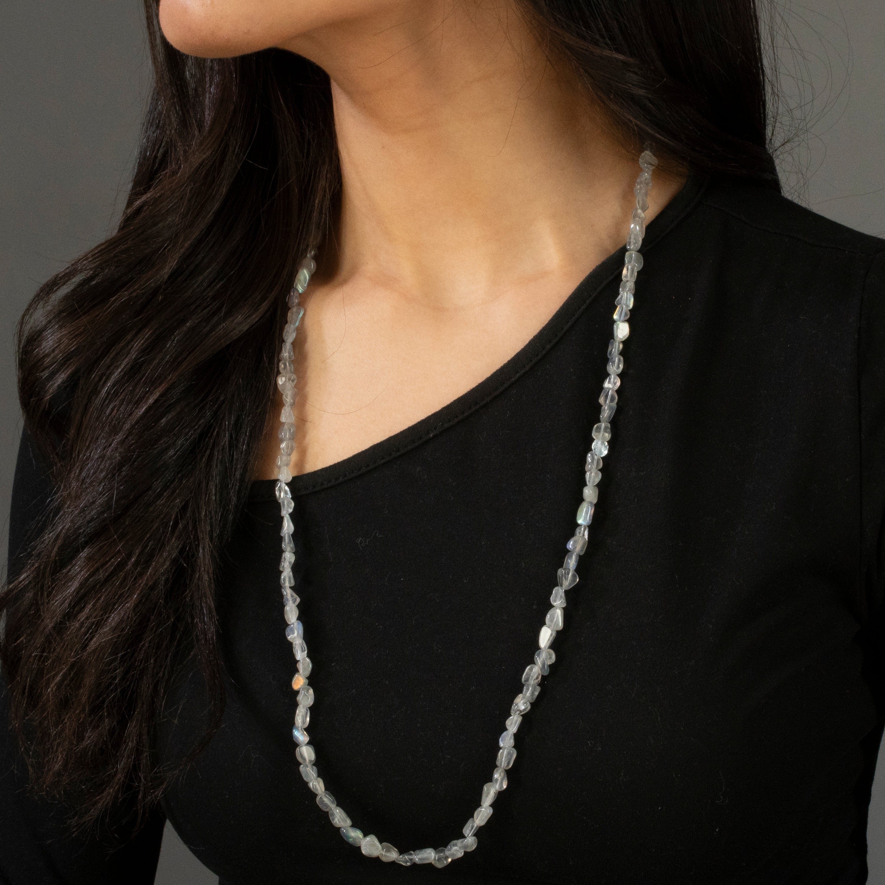 KALIFANO Gemstone Jewelry 8mm Labradorite 30" Necklace / Multi wrap Bracelet N77-LB