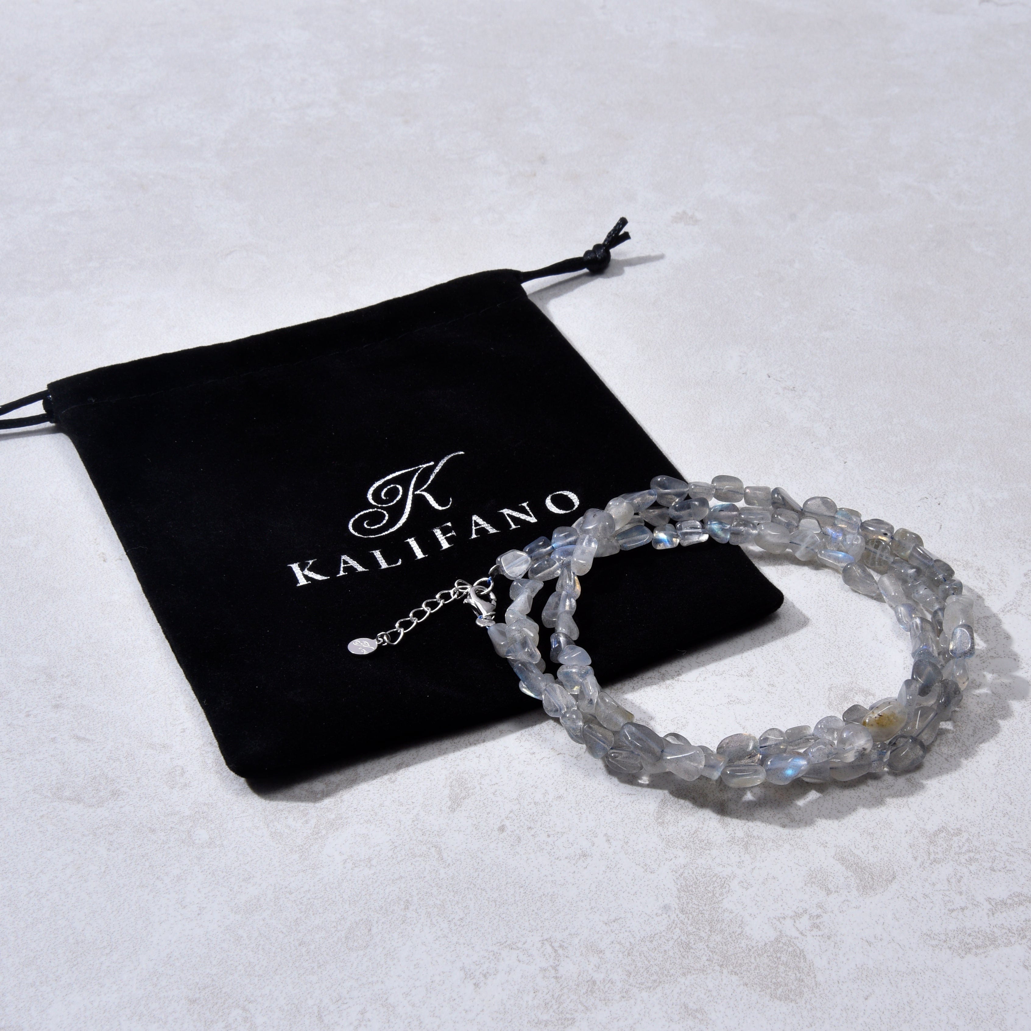 KALIFANO Gemstone Jewelry 8mm Labradorite 30" Necklace / Multi wrap Bracelet N77-LB