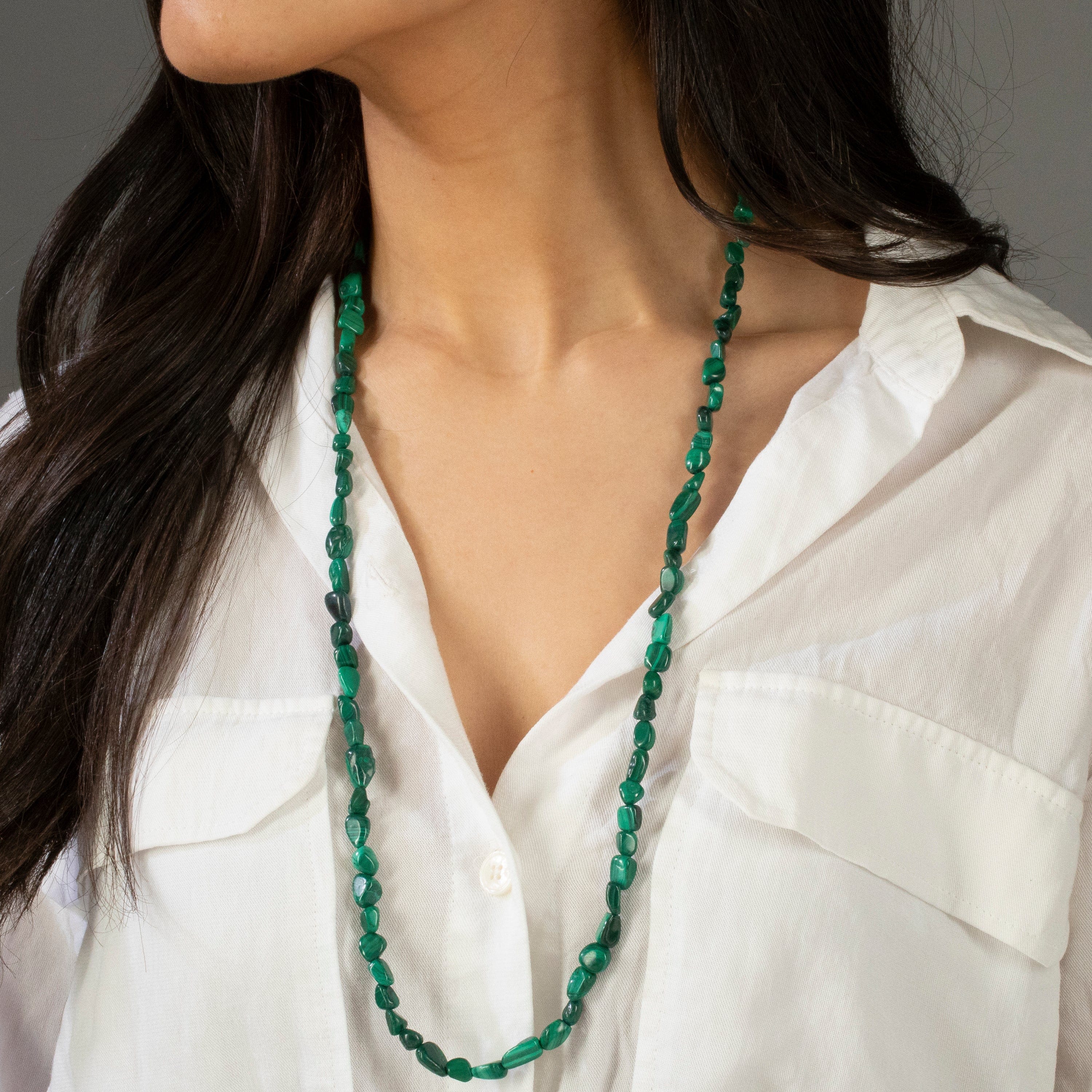 KALIFANO Gemstone Jewelry 8mm Malachite 30" Necklace / Multi wrap Bracelet N77-MA