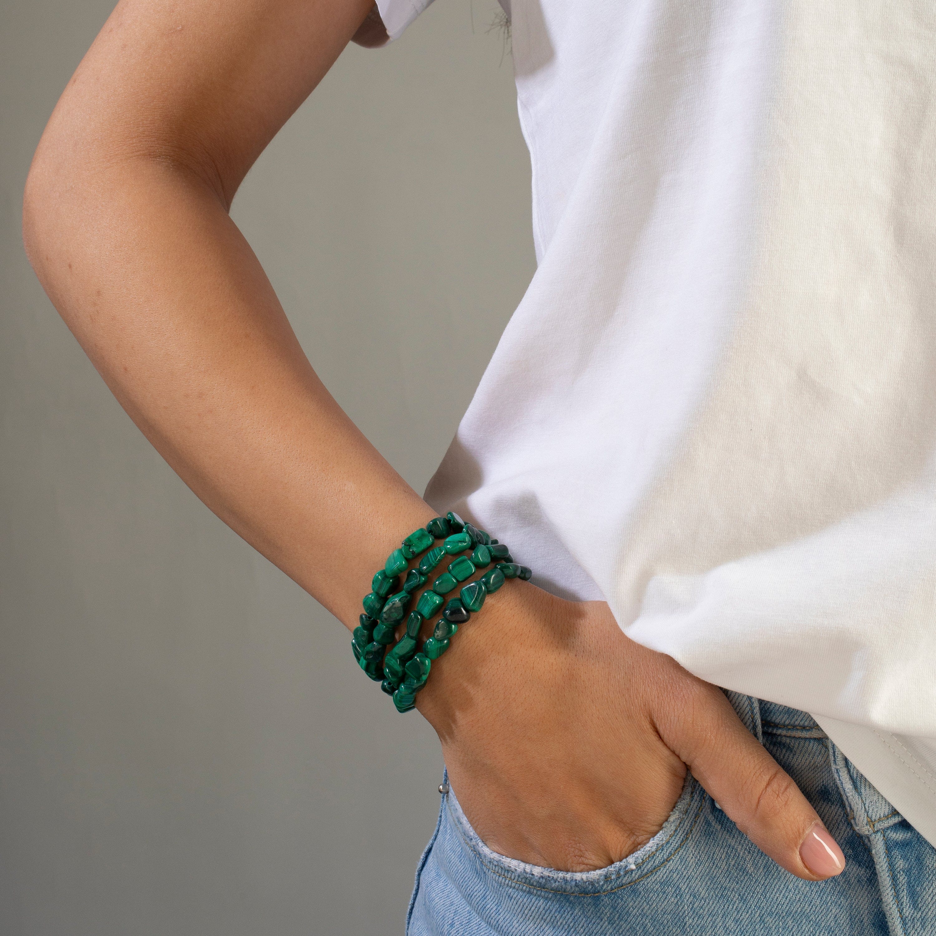 KALIFANO Gemstone Jewelry 8mm Malachite 30" Necklace / Multi wrap Bracelet N77-MA