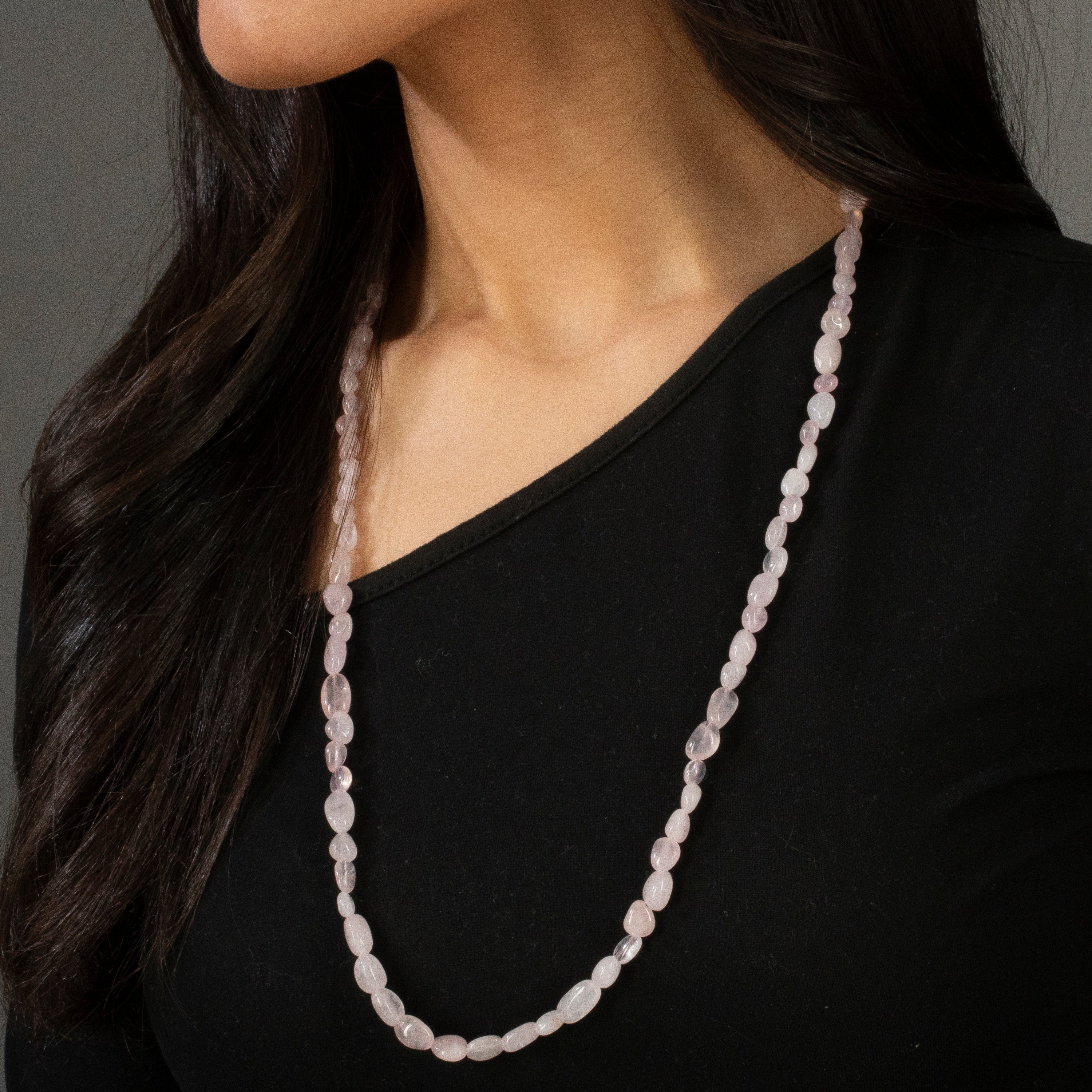 KALIFANO Gemstone Jewelry 8mm Rose Quartz 30" Necklace / Multi wrap Bracelet N77-RQ