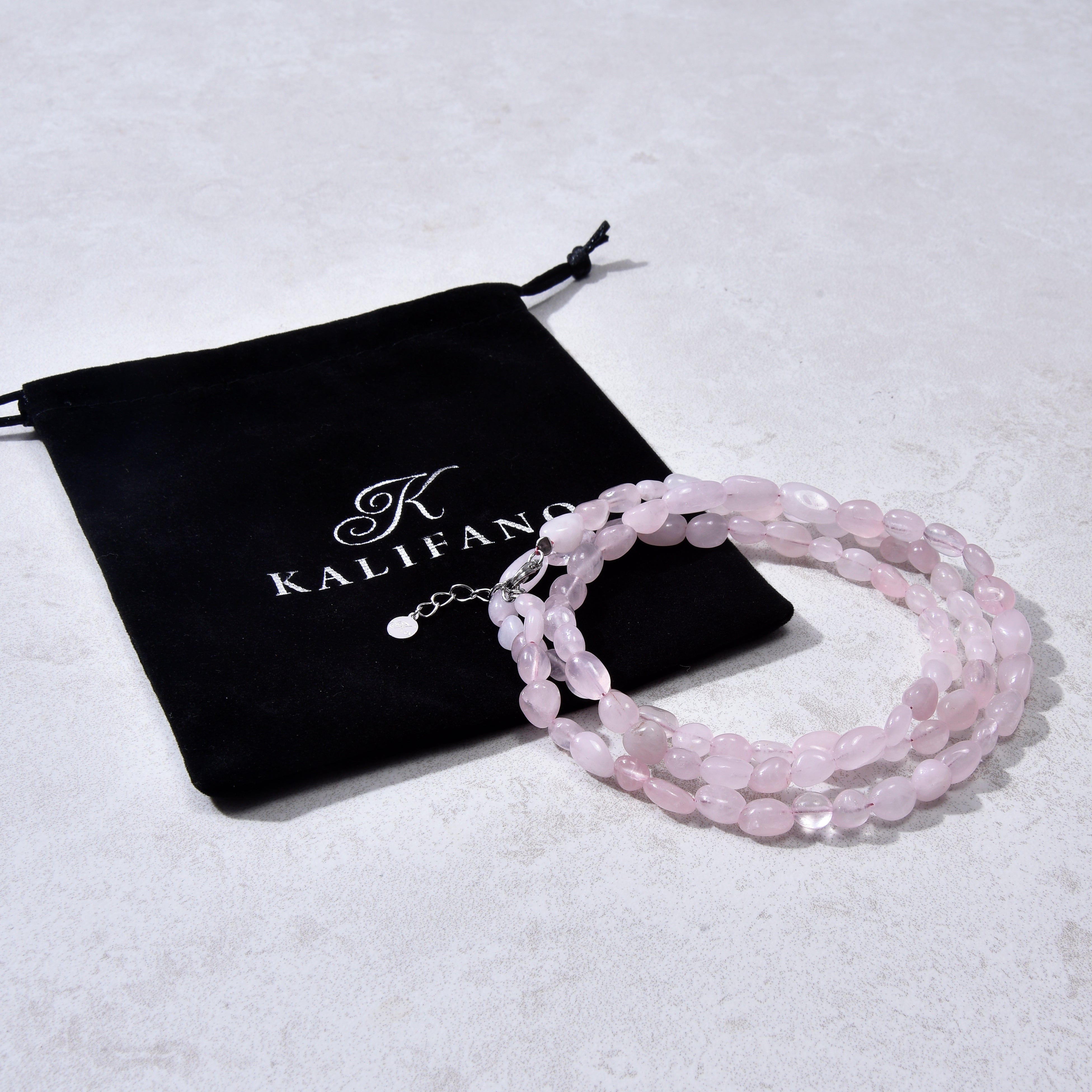 KALIFANO Gemstone Jewelry 8mm Rose Quartz 30" Necklace / Multi wrap Bracelet N77-RQ