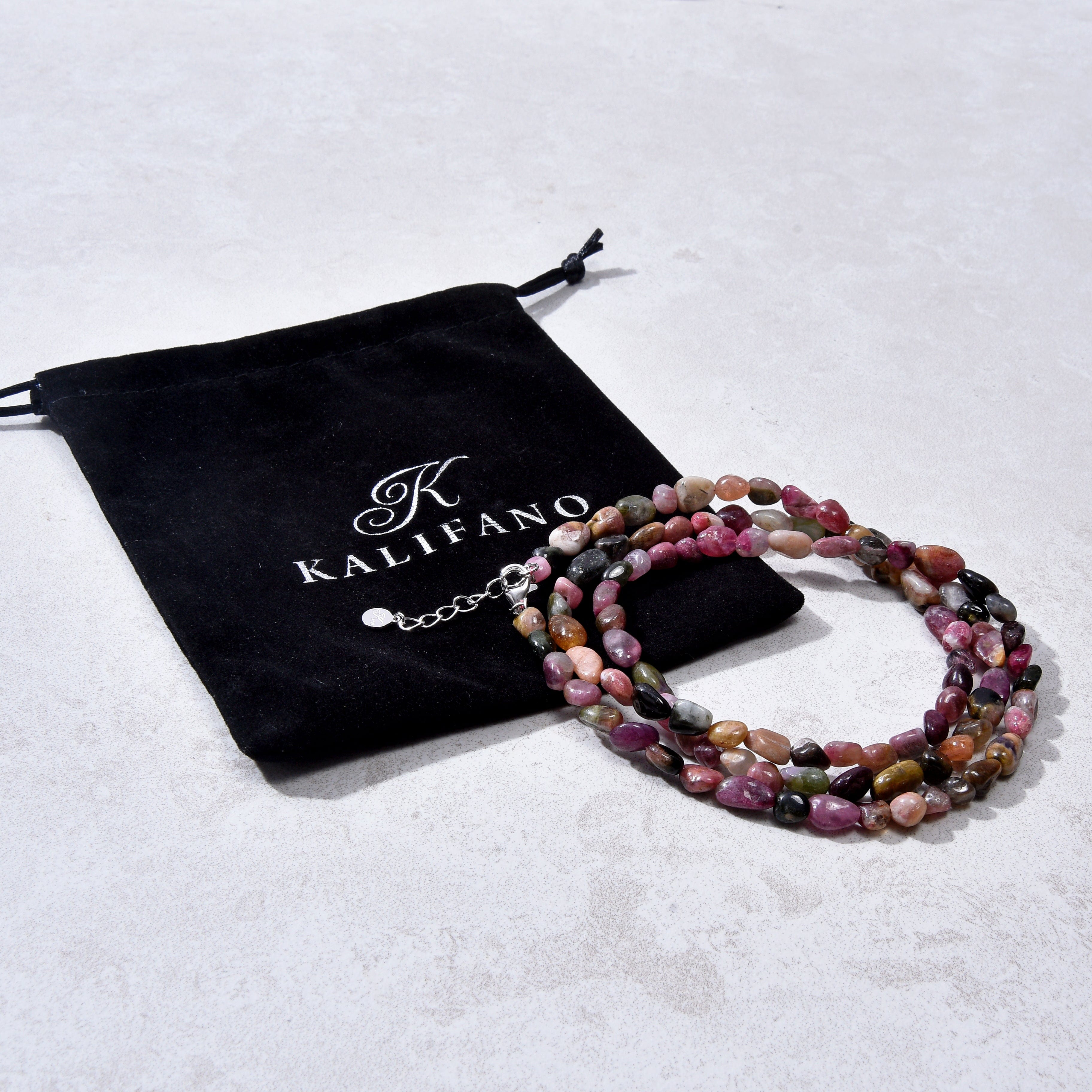 KALIFANO Gemstone Jewelry 8mm Tourmaline 30" Necklace / Multi wrap Bracelet N77-TR