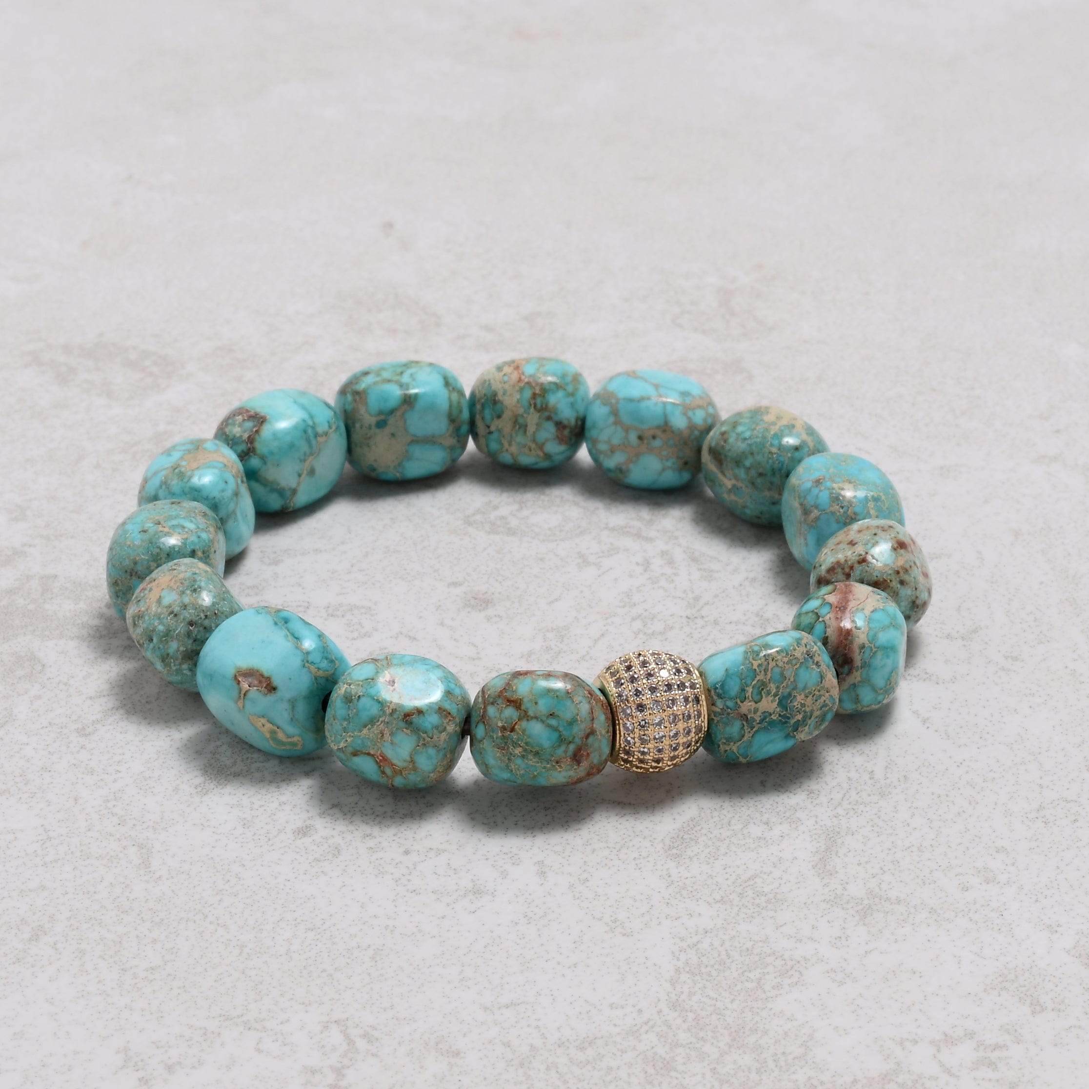KALIFANO Gemstone Jewelry 9x11mm King Turquoise Gemstone Elastic Bracelet