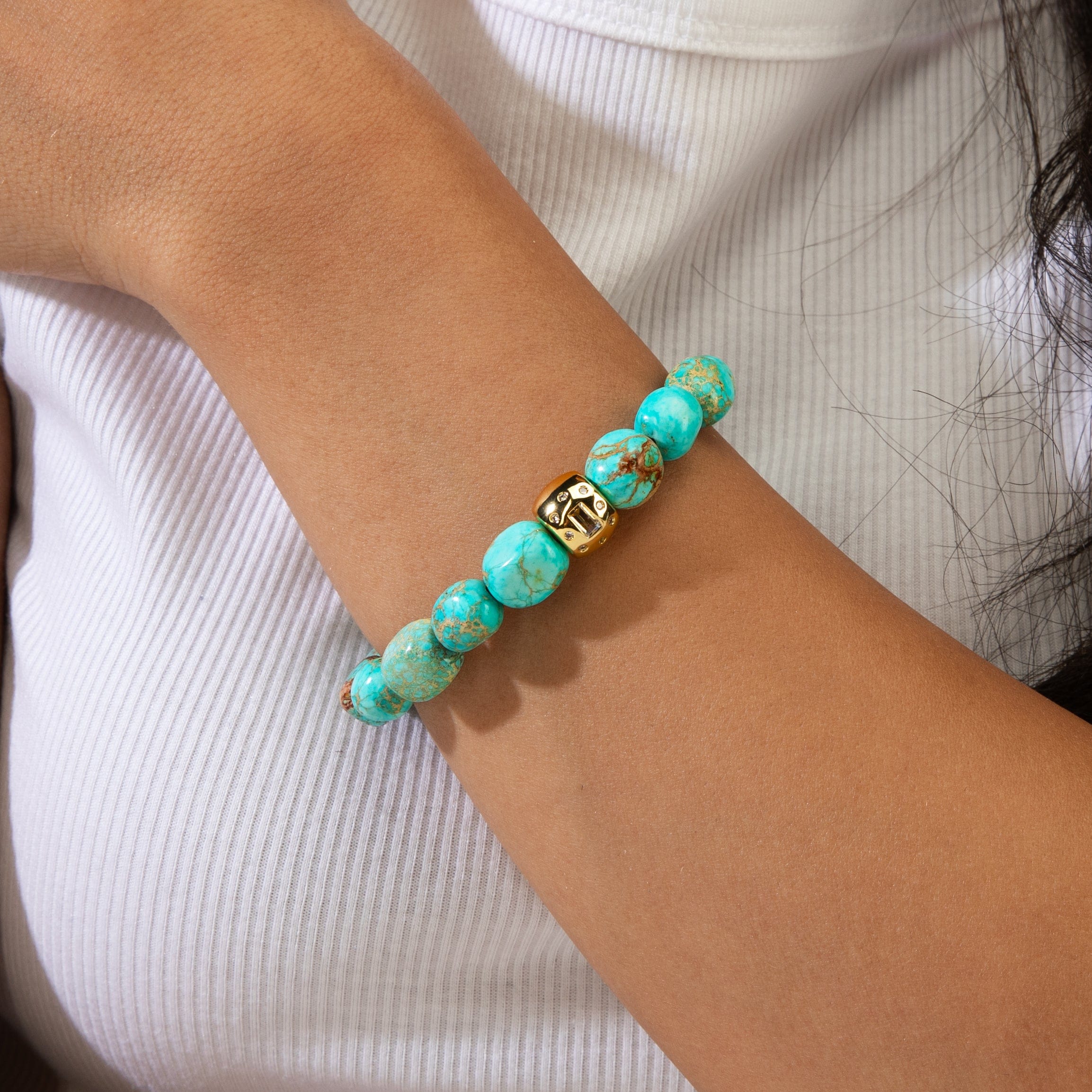 KALIFANO Gemstone Jewelry 9x11mm King Turquoise Gemstone Elastic Bracelet