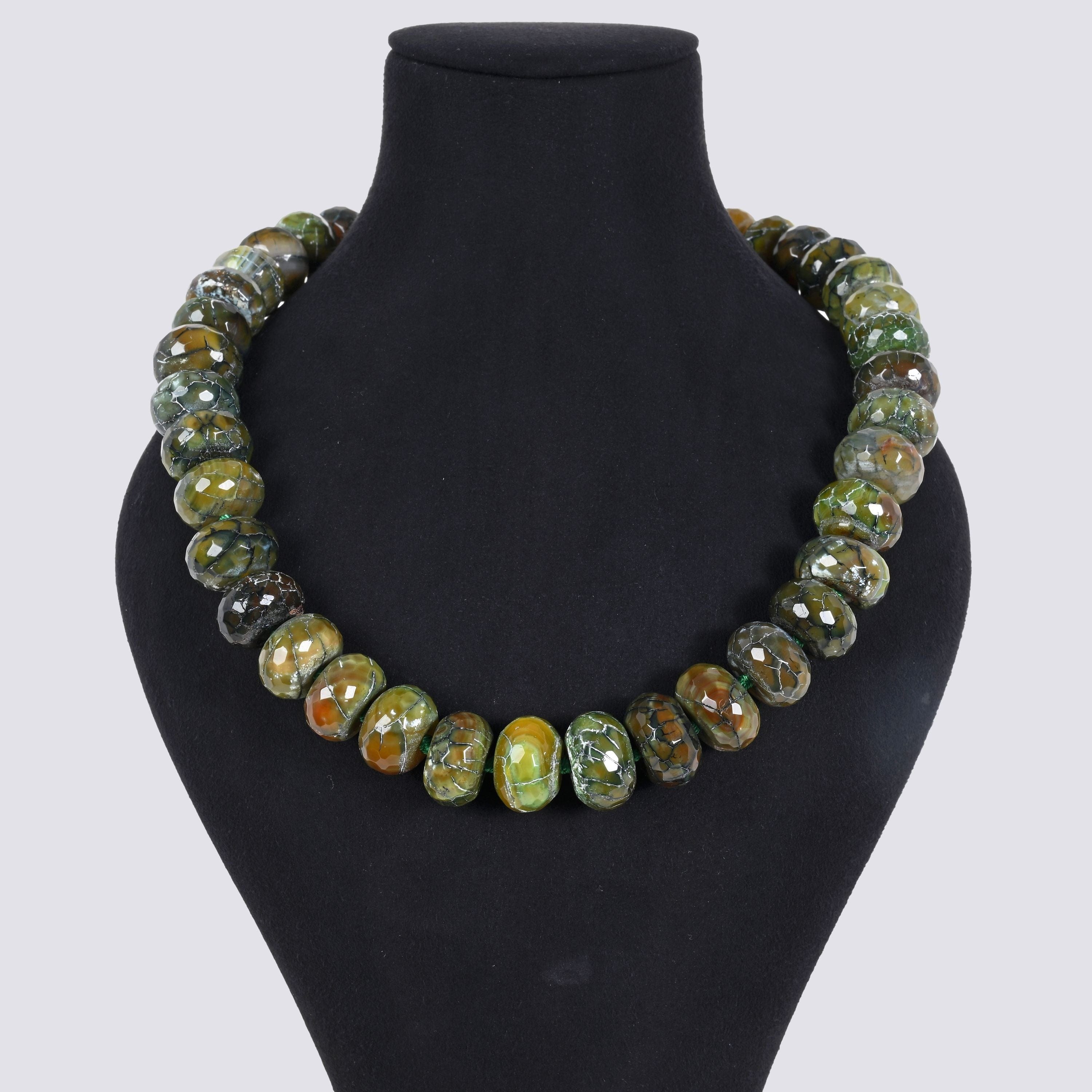 Kalifano Gemstone Jewelry Agate 11x18mm Roundel Gemstone Necklace with Sterling Silver Clasp - 22" 9SN-AG