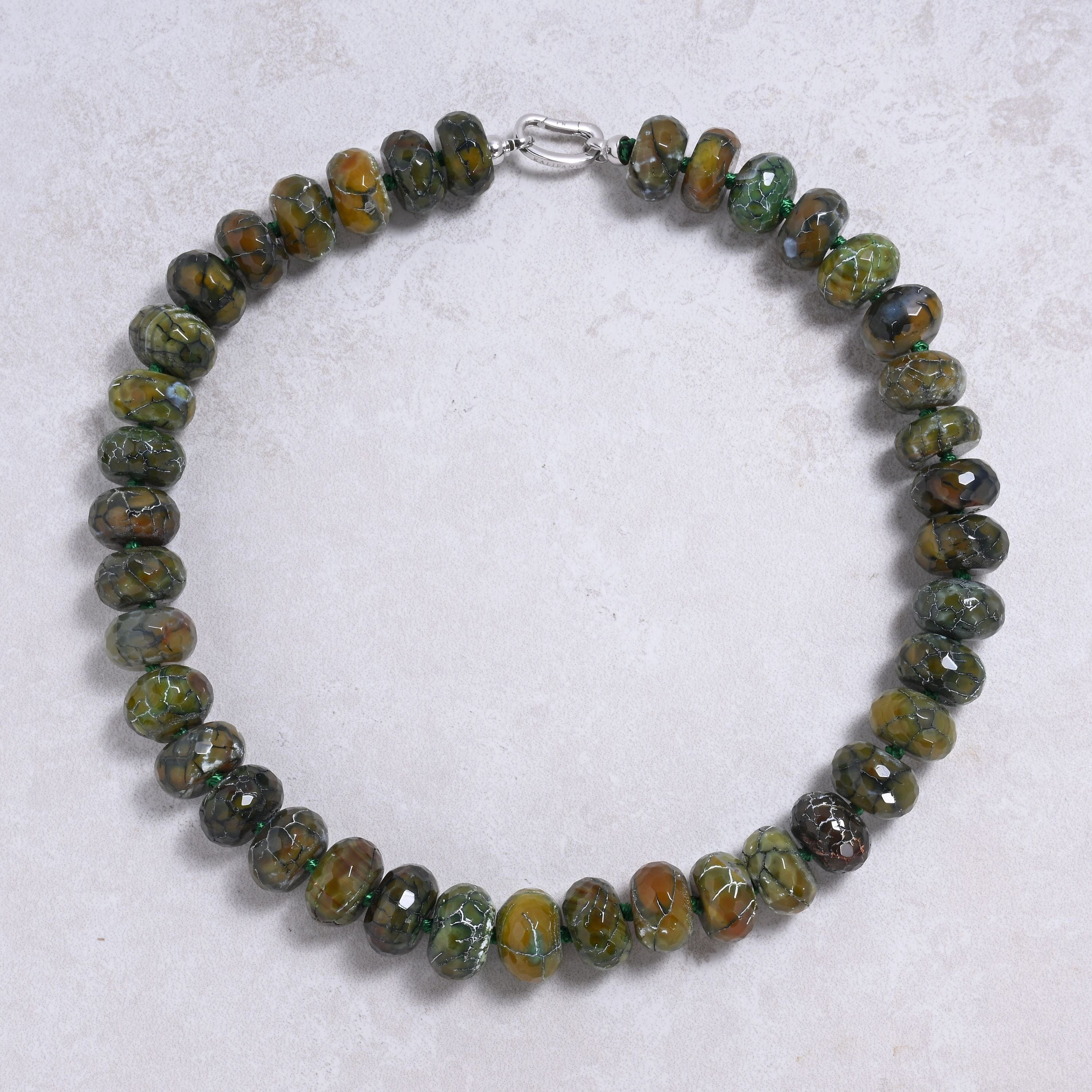 Kalifano Gemstone Jewelry Agate 11x18mm Roundel Gemstone Necklace with Sterling Silver Clasp - 22" 9SN-AG