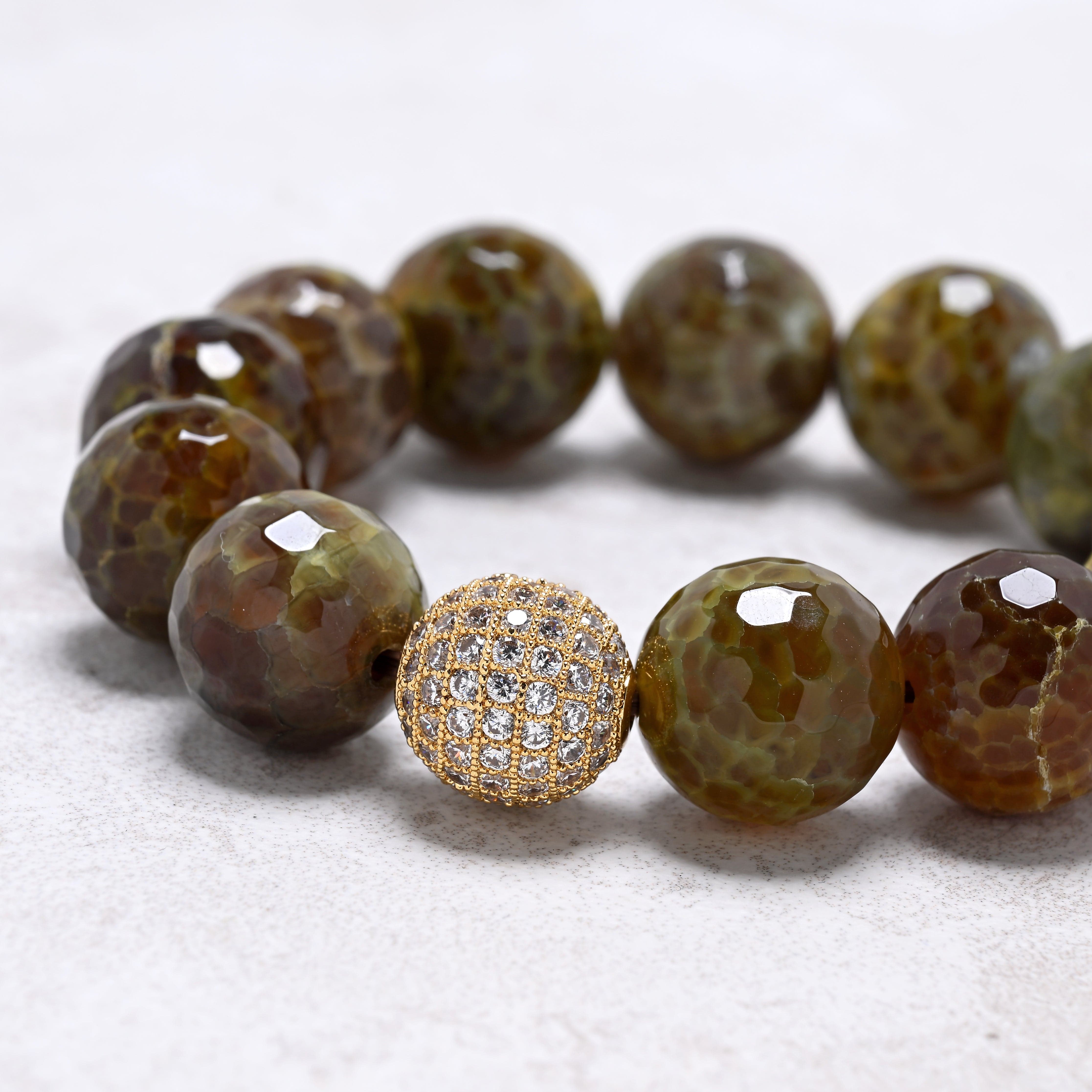 KALIFANO Gemstone Jewelry Agate 16mm Natural Gemstone Stretch Bracelet