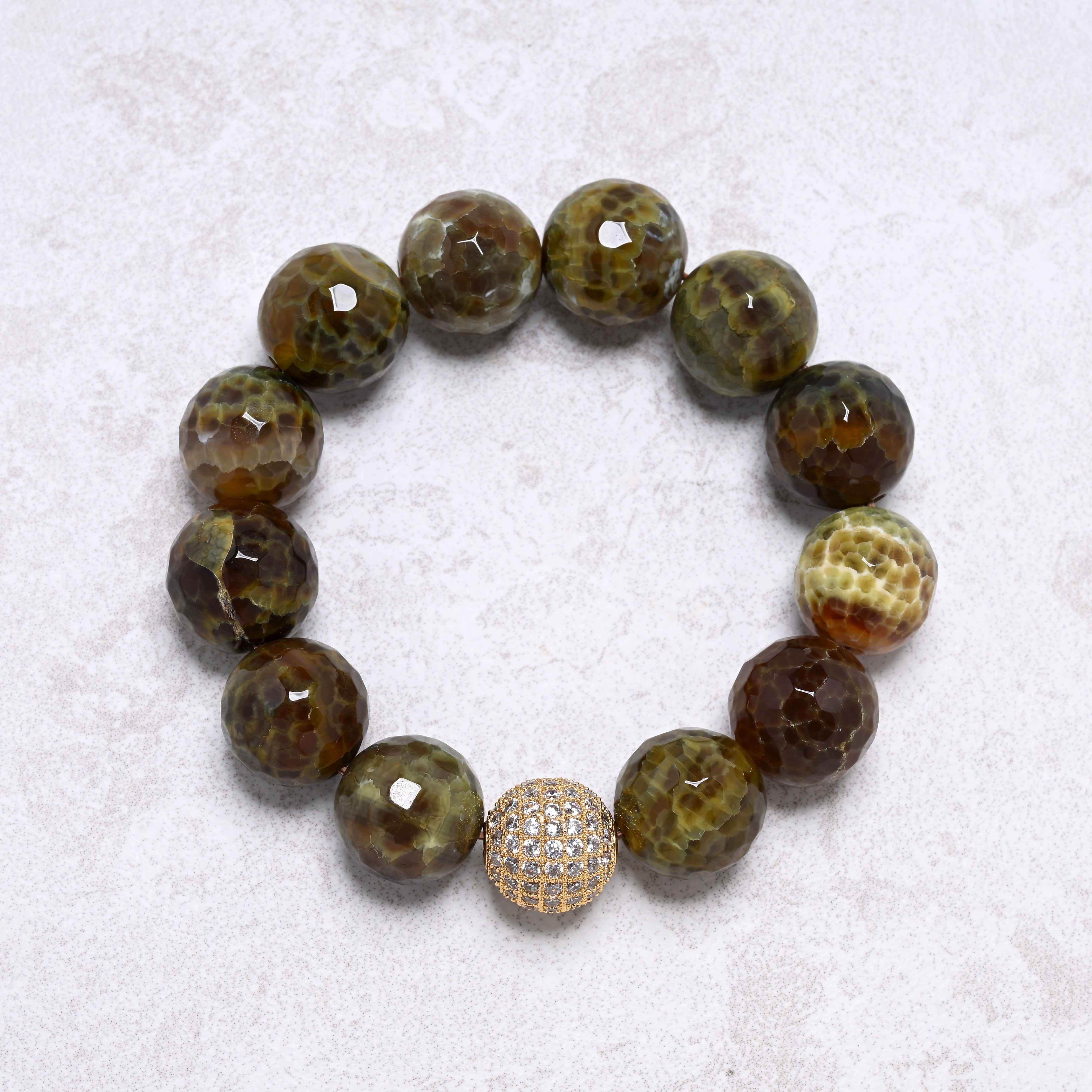 KALIFANO Gemstone Jewelry Agate 16mm Natural Gemstone Stretch Bracelet