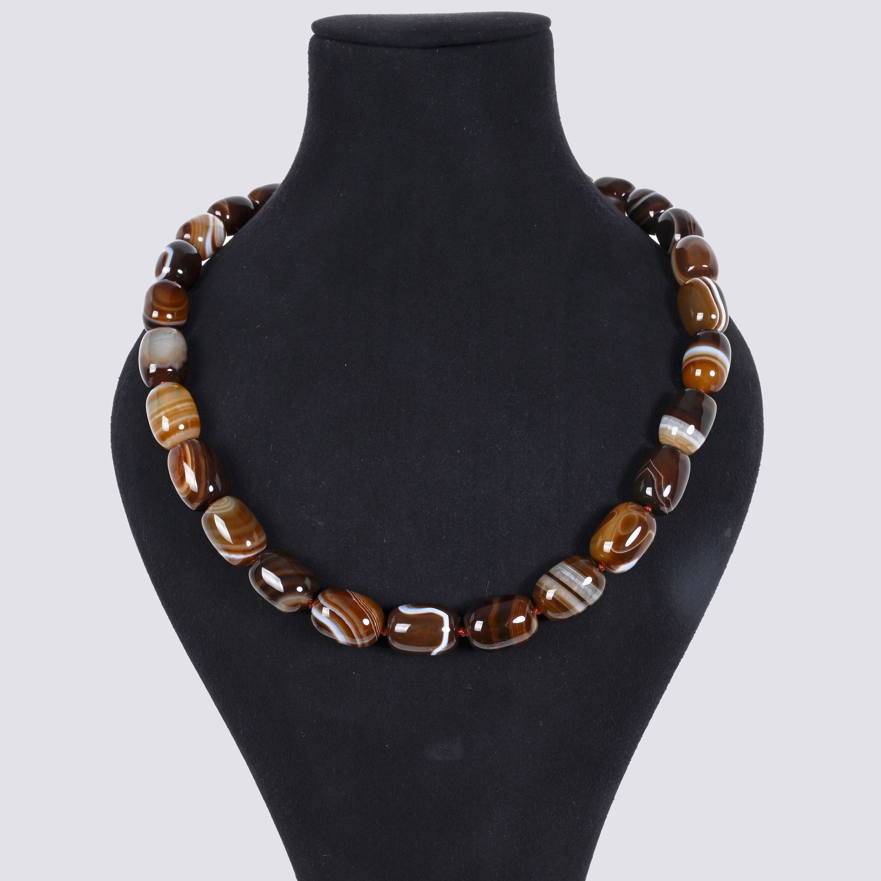 Kalifano Gemstone Jewelry Agate 17x13mm Column Gemstone Necklace with Sterling Silver Clasp - 22" 9SN-AG3