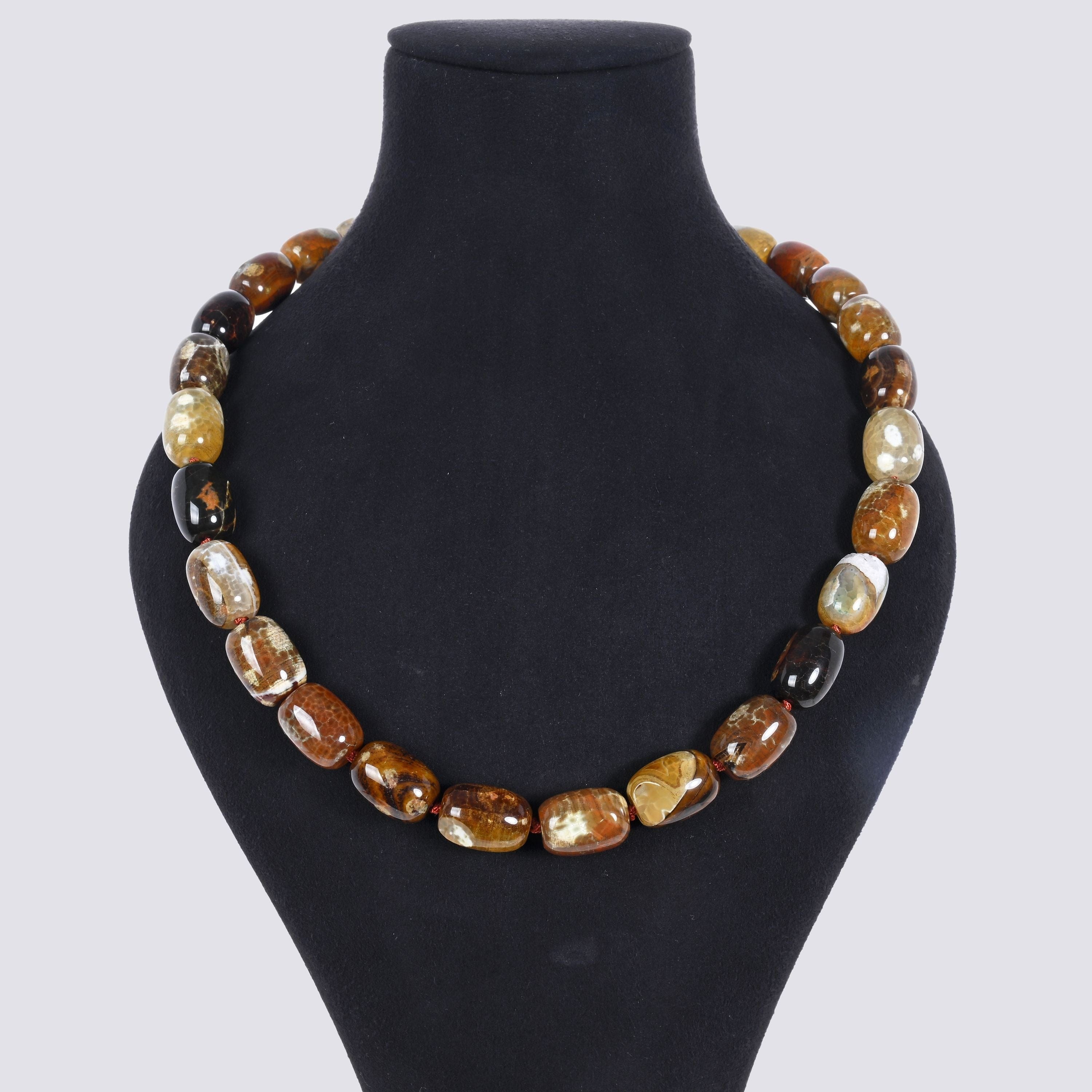 Kalifano Gemstone Jewelry Agate 18x13mm Column Gemstone Necklace with Sterling Silver Clasp - 22" 9SN-AG2