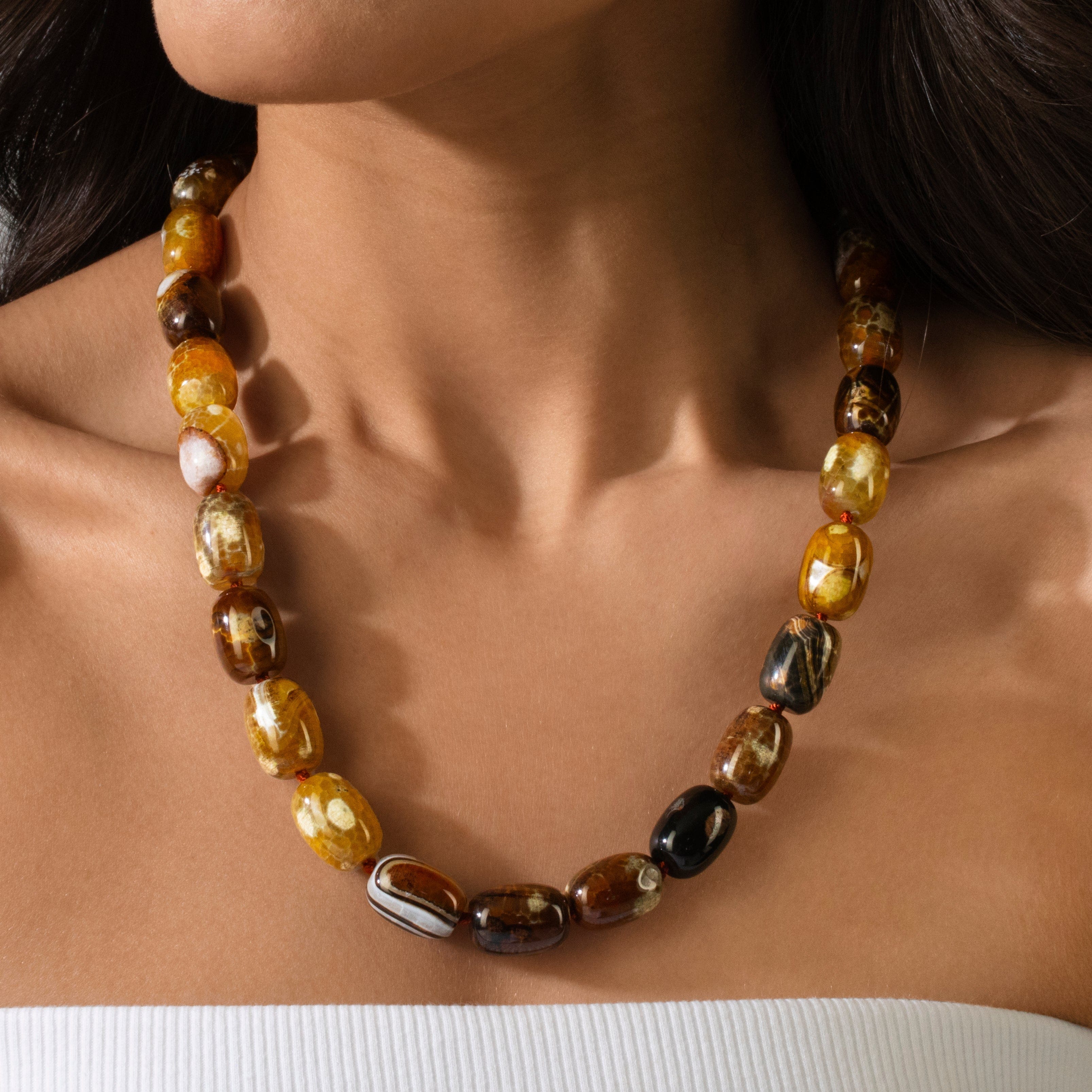 Kalifano Gemstone Jewelry Agate 18x13mm Column Gemstone Necklace with Sterling Silver Clasp - 22" 9SN-AG2