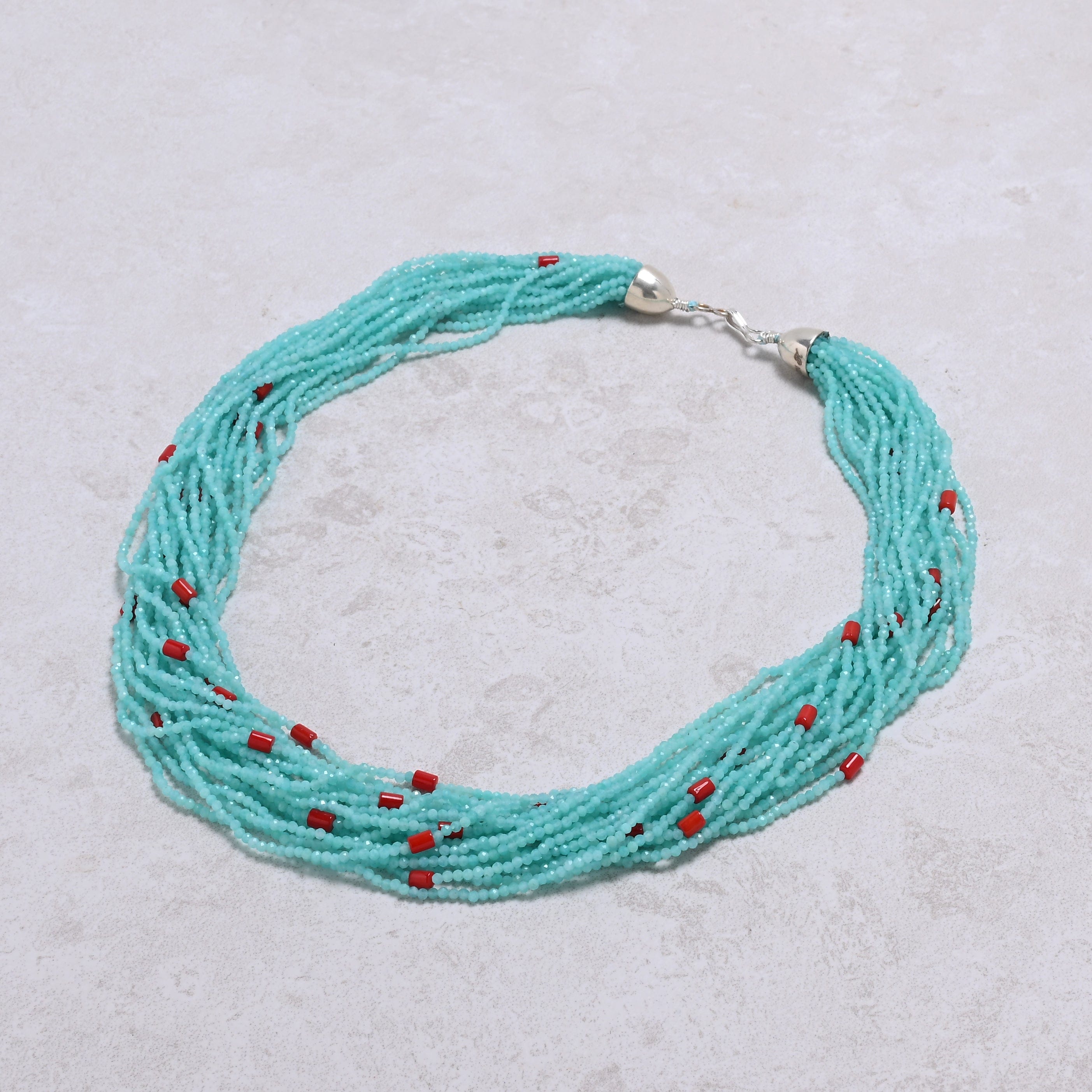 KALIFANO Gemstone Jewelry Amazonite 2mm Necklace With Sterling Silver Clasp - 21.5" CCN20-AZ