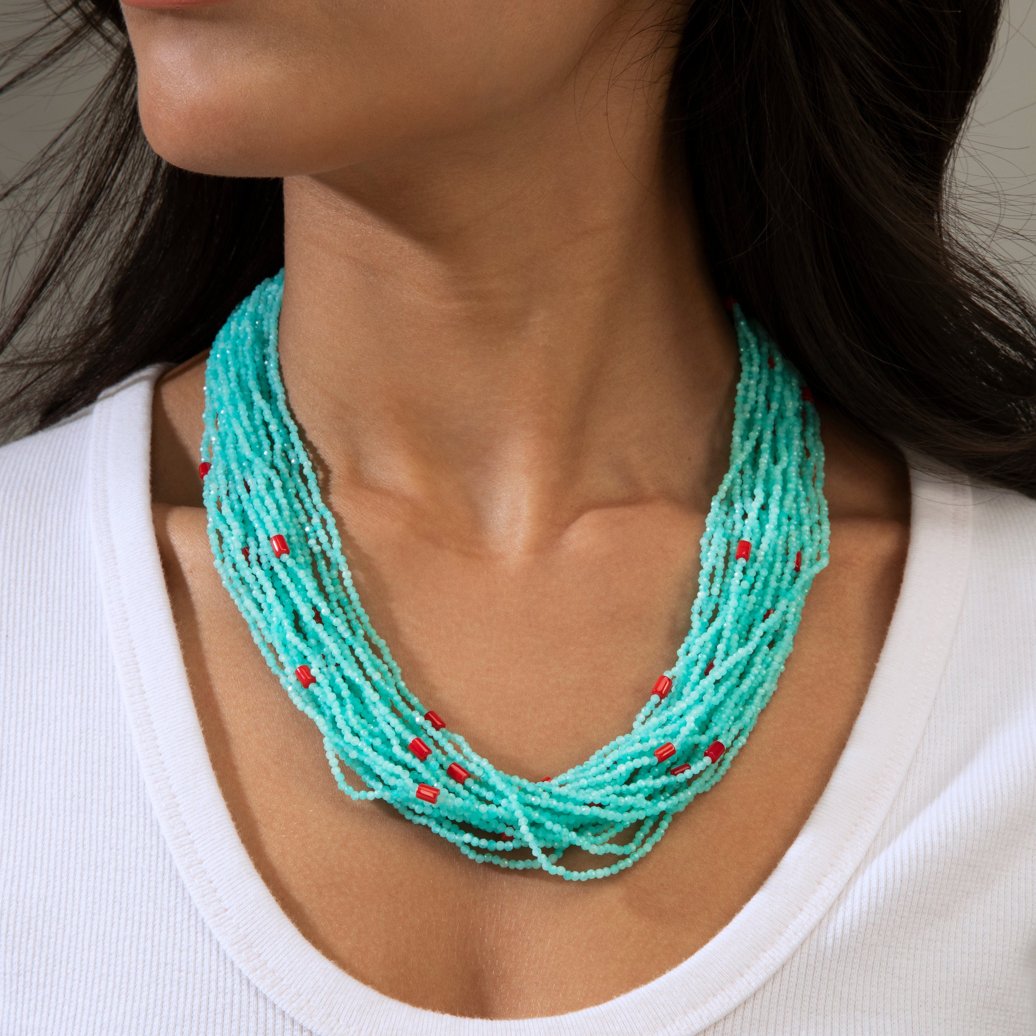 KALIFANO Gemstone Jewelry Amazonite 2mm Necklace With Sterling Silver Clasp - 21.5" CCN20-AZ
