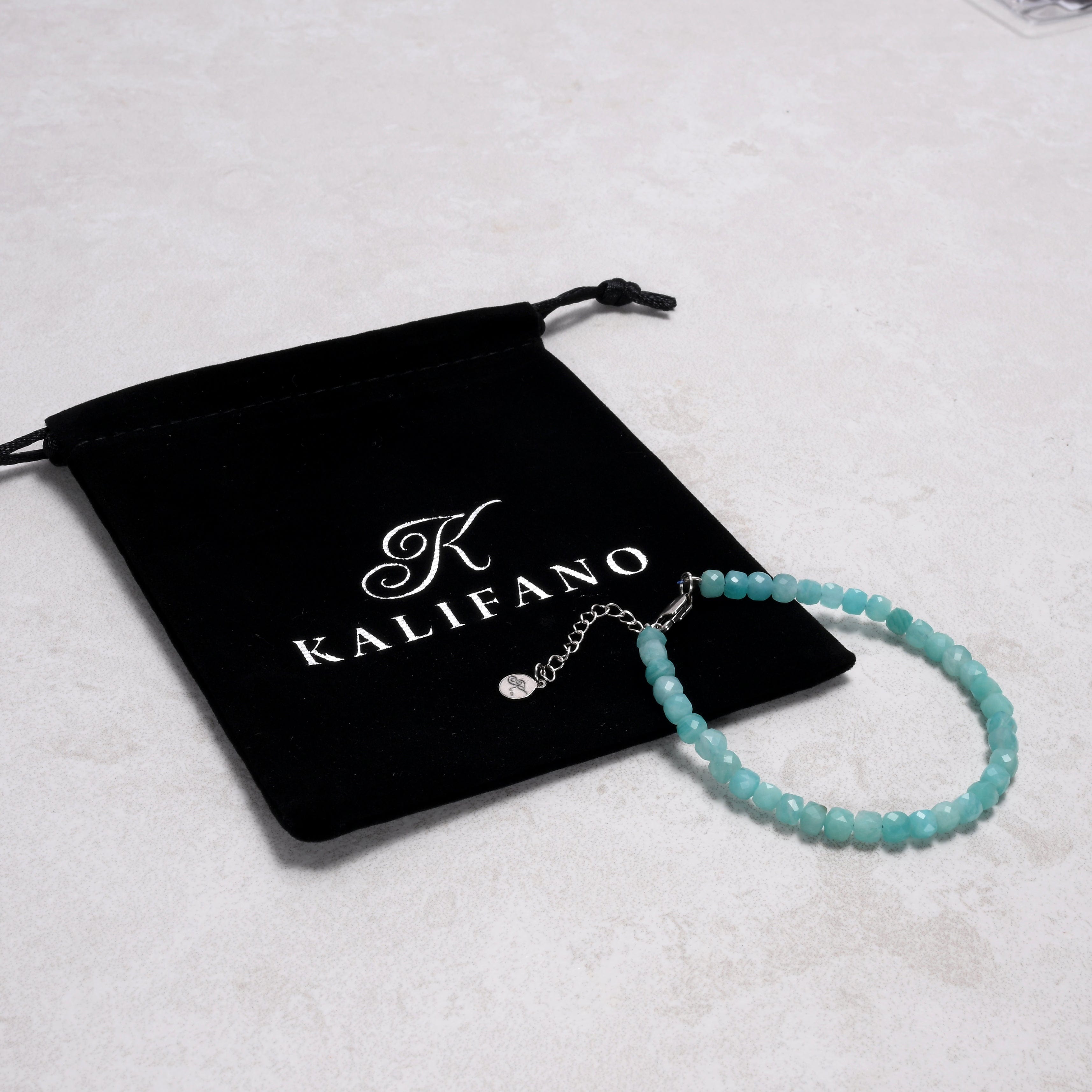 KALIFANO Gemstone Jewelry Amazonite 4mm Natural Gemstone Bracelet with Sterling Silver Clasp B4-16S-AZ