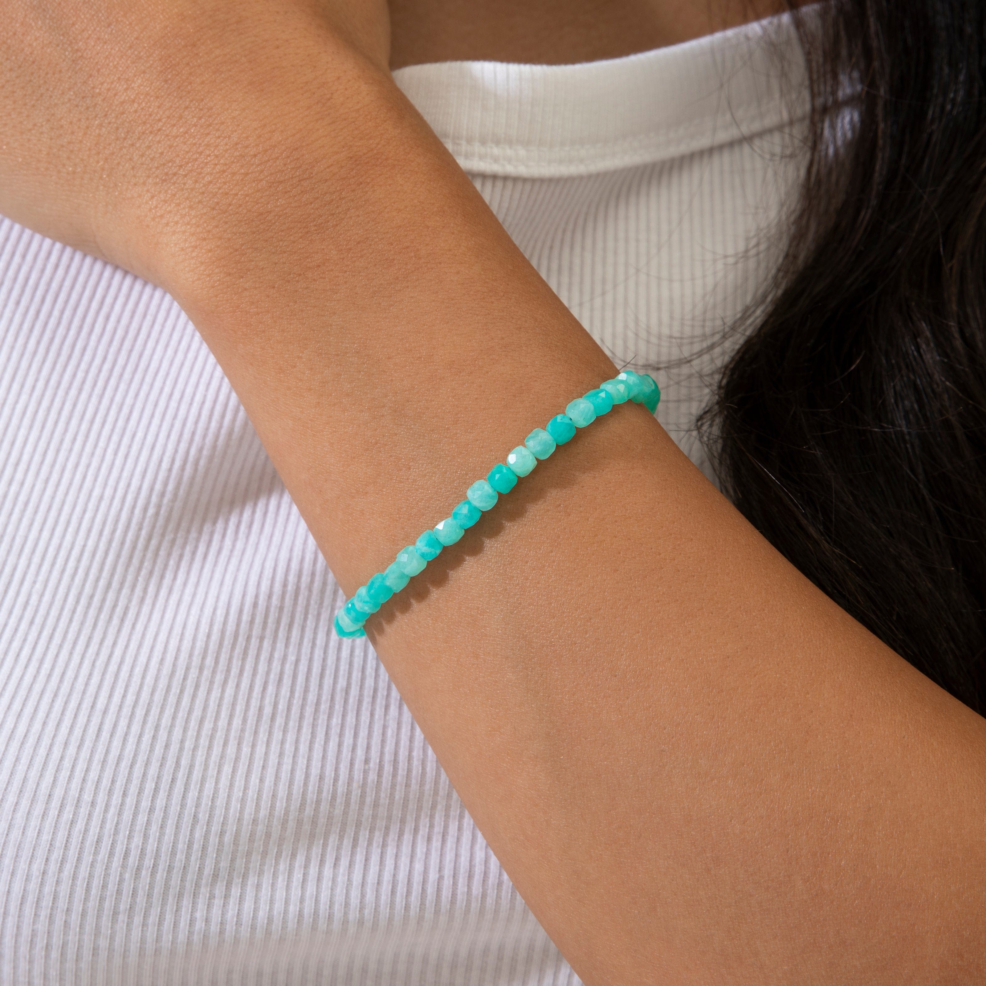 KALIFANO Gemstone Jewelry Amazonite 4mm Natural Gemstone Bracelet with Sterling Silver Clasp B4-16S-AZ