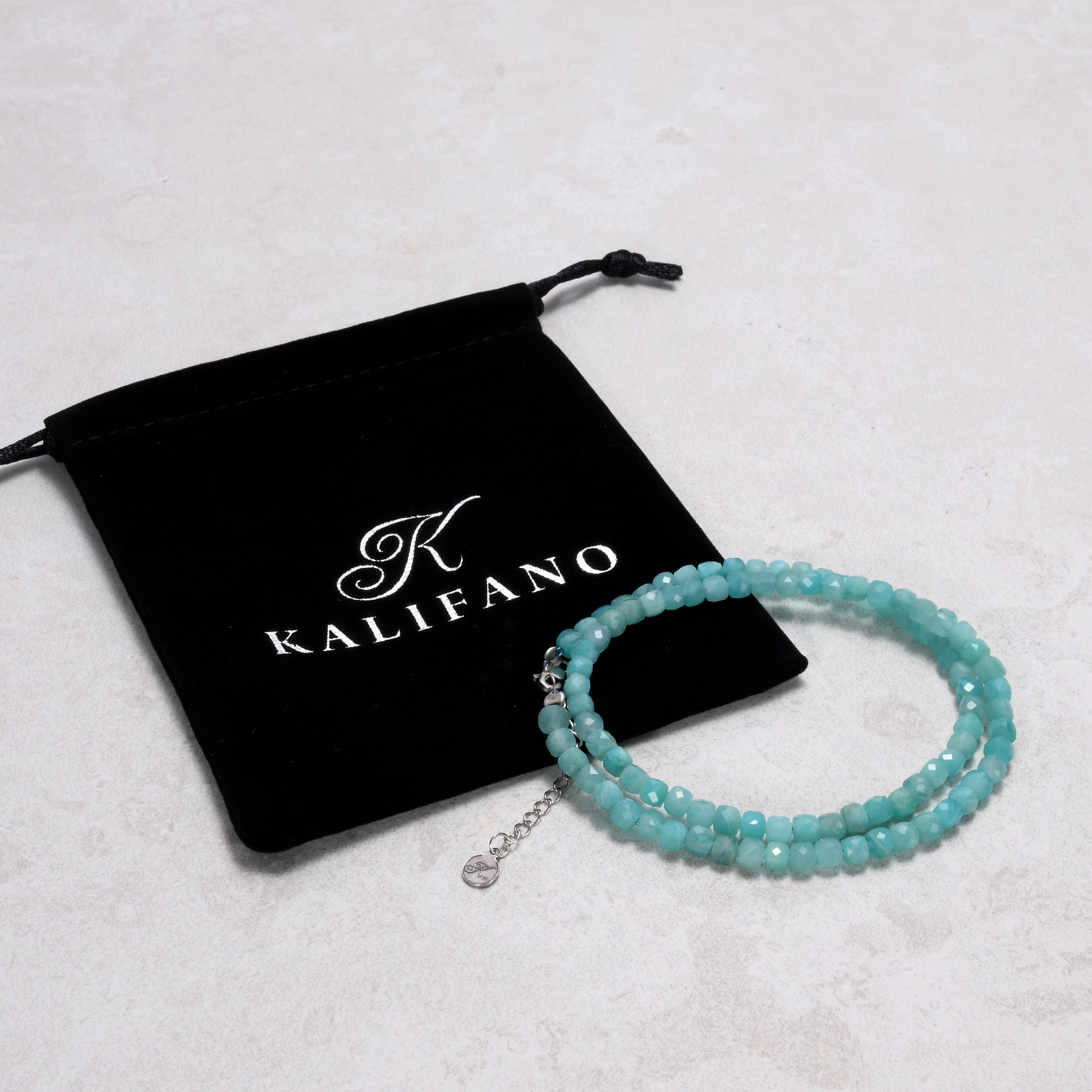 KALIFANO Gemstone Jewelry Amazonite 4mm Necklace With Sterling Silver Clasp - 16" N4-41S-AZ
