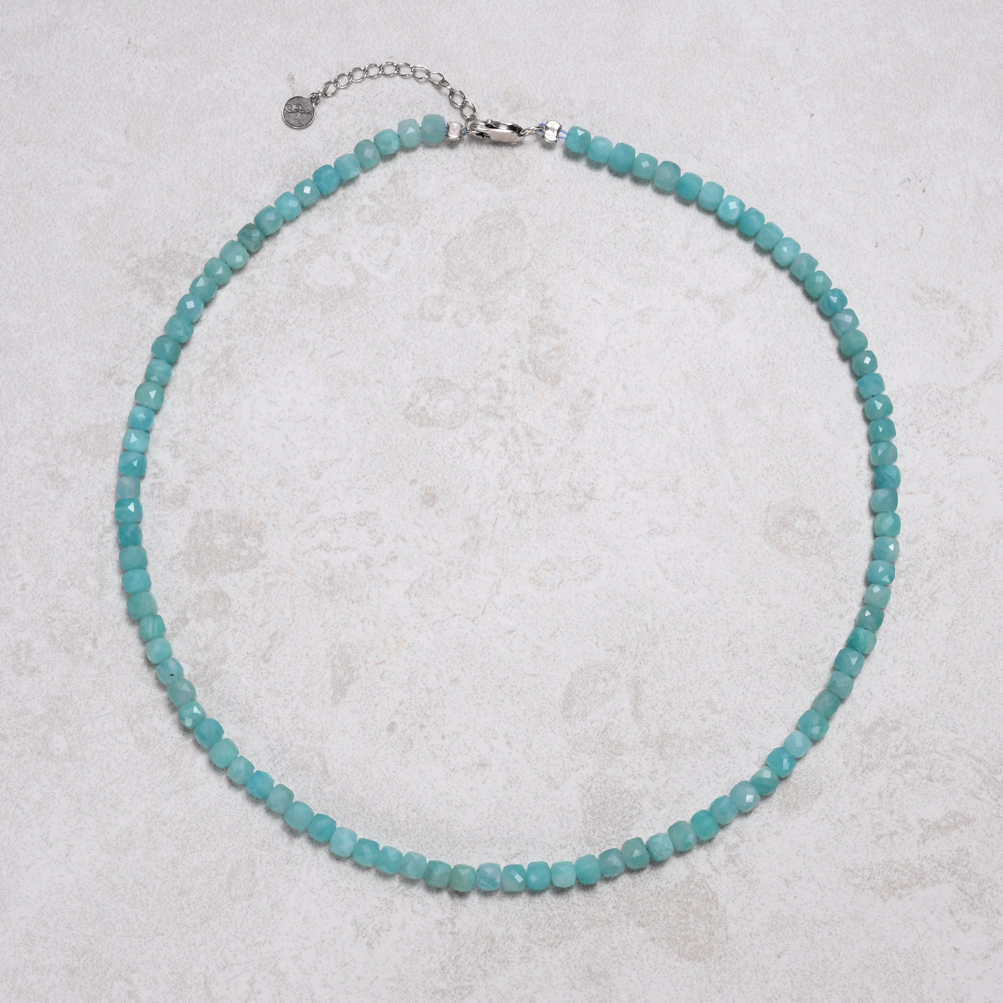 KALIFANO Gemstone Jewelry Amazonite 4mm Necklace With Sterling Silver Clasp - 16" N4-41S-AZ