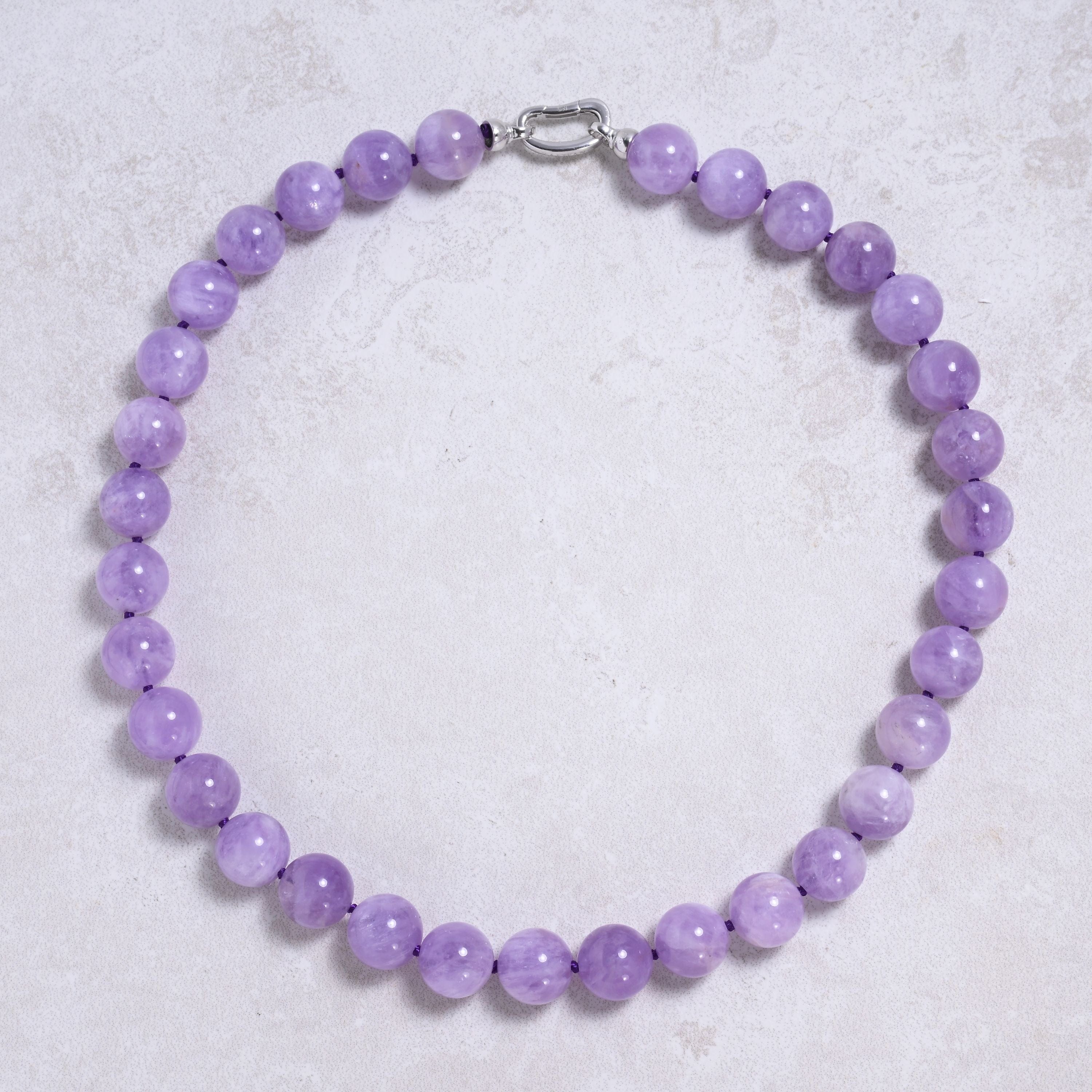 Kalifano Gemstone Jewelry Amethyst 14mm Round Gemstone Necklace with Sterling Silver Clasp - 22" 9SN-AM
