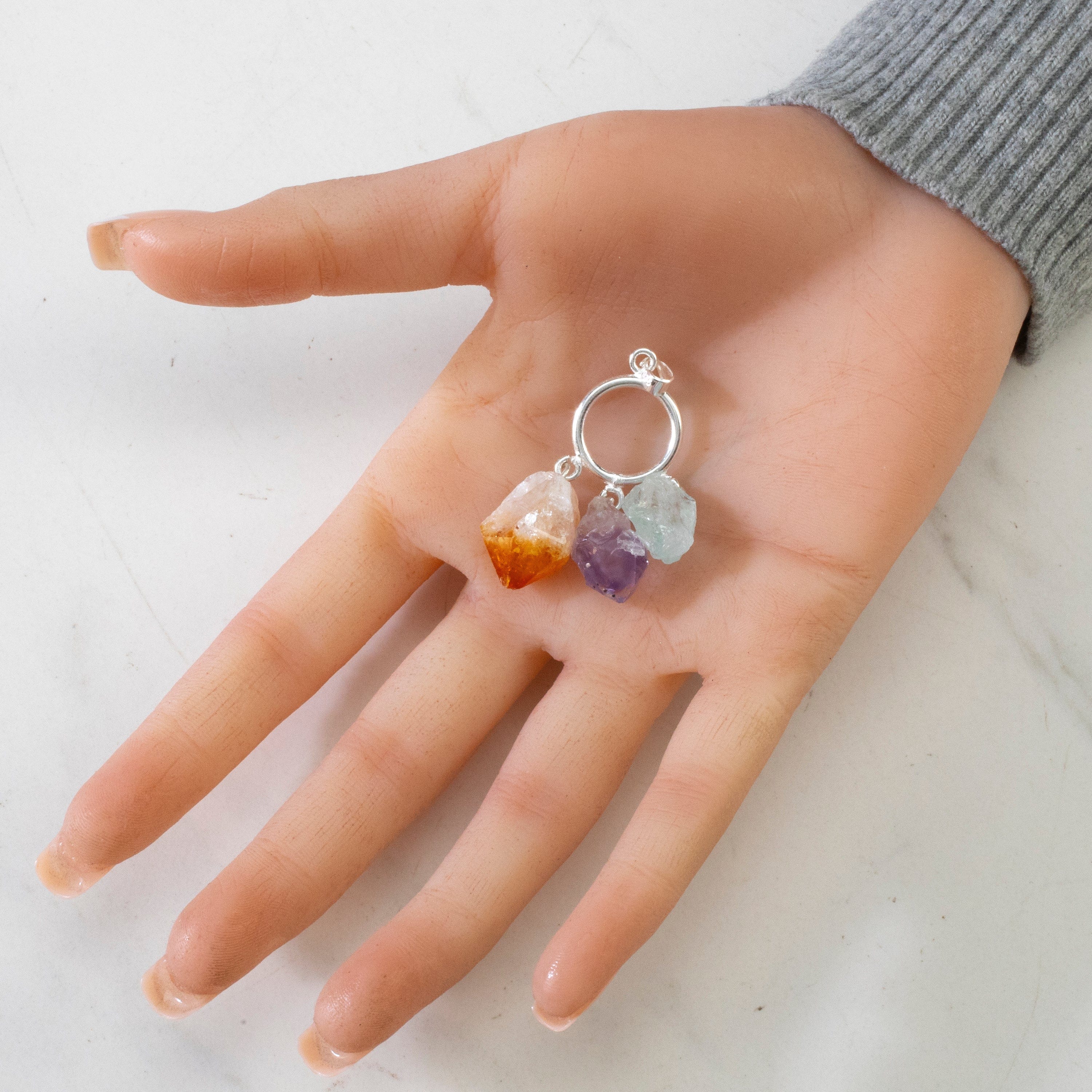 KALIFANO Gemstone Jewelry Amethyst Citrine & Aquamarine Point Sterling Silver Pendant CJN-SILV-AM+AQ+CT