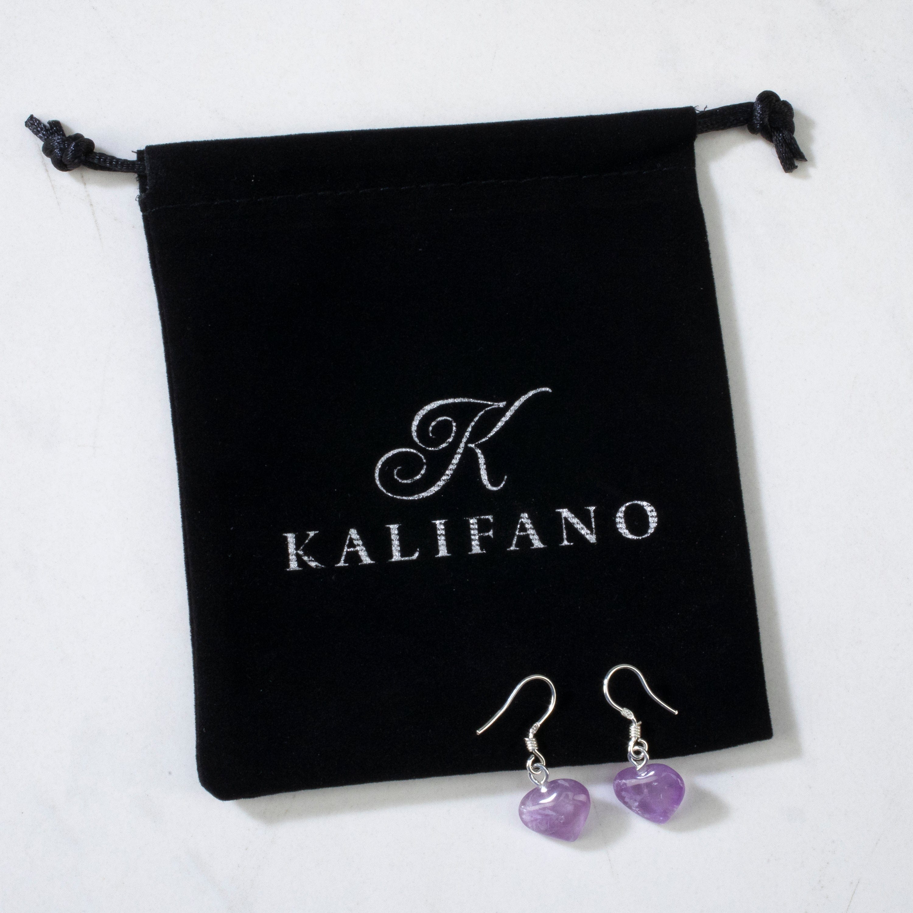 KALIFANO Gemstone Jewelry Amethyst Heart Sterling Silver Earrings CJE-SILV-AMHEART