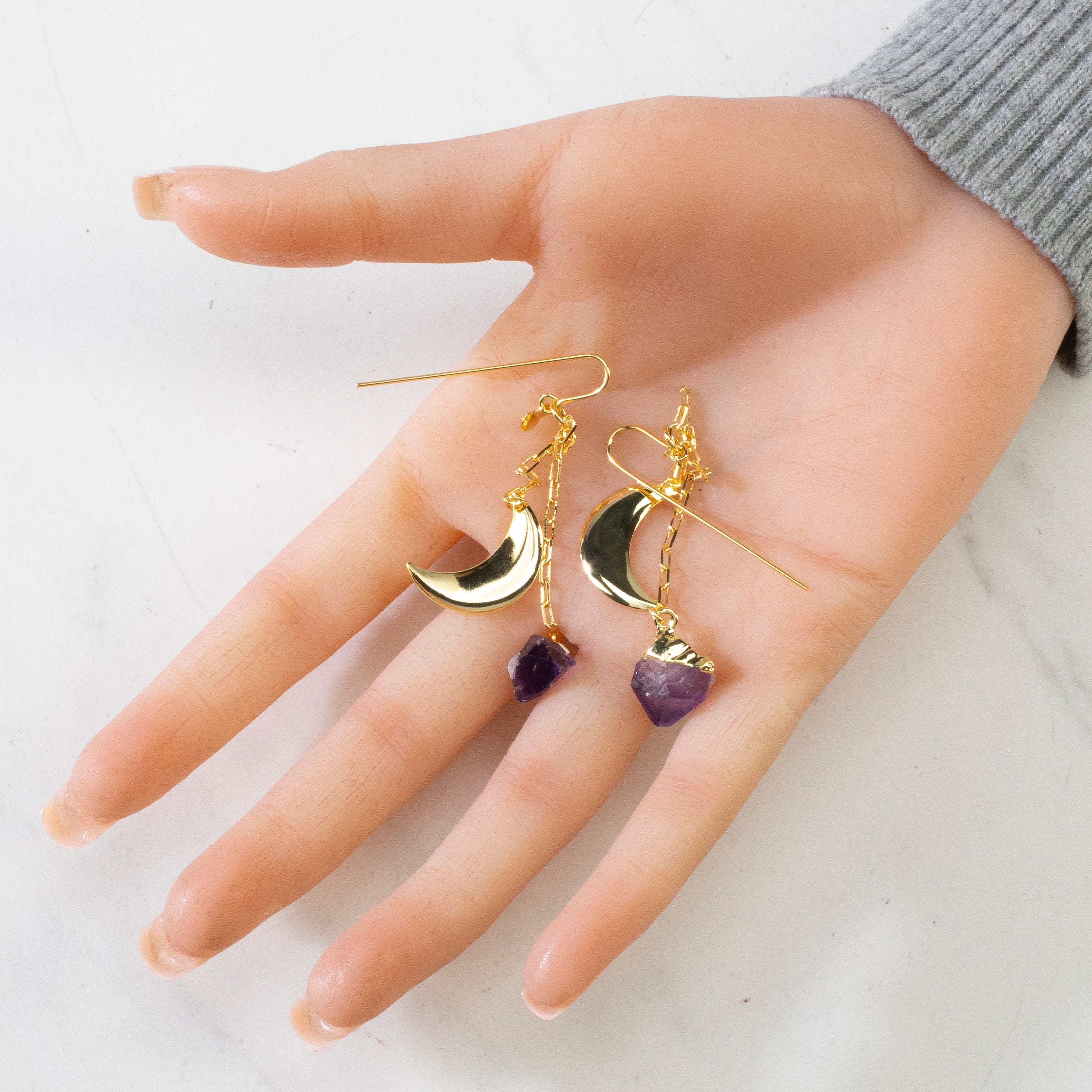 KALIFANO Gemstone Jewelry Amethyst Moon Earrings CJE-MC-AM