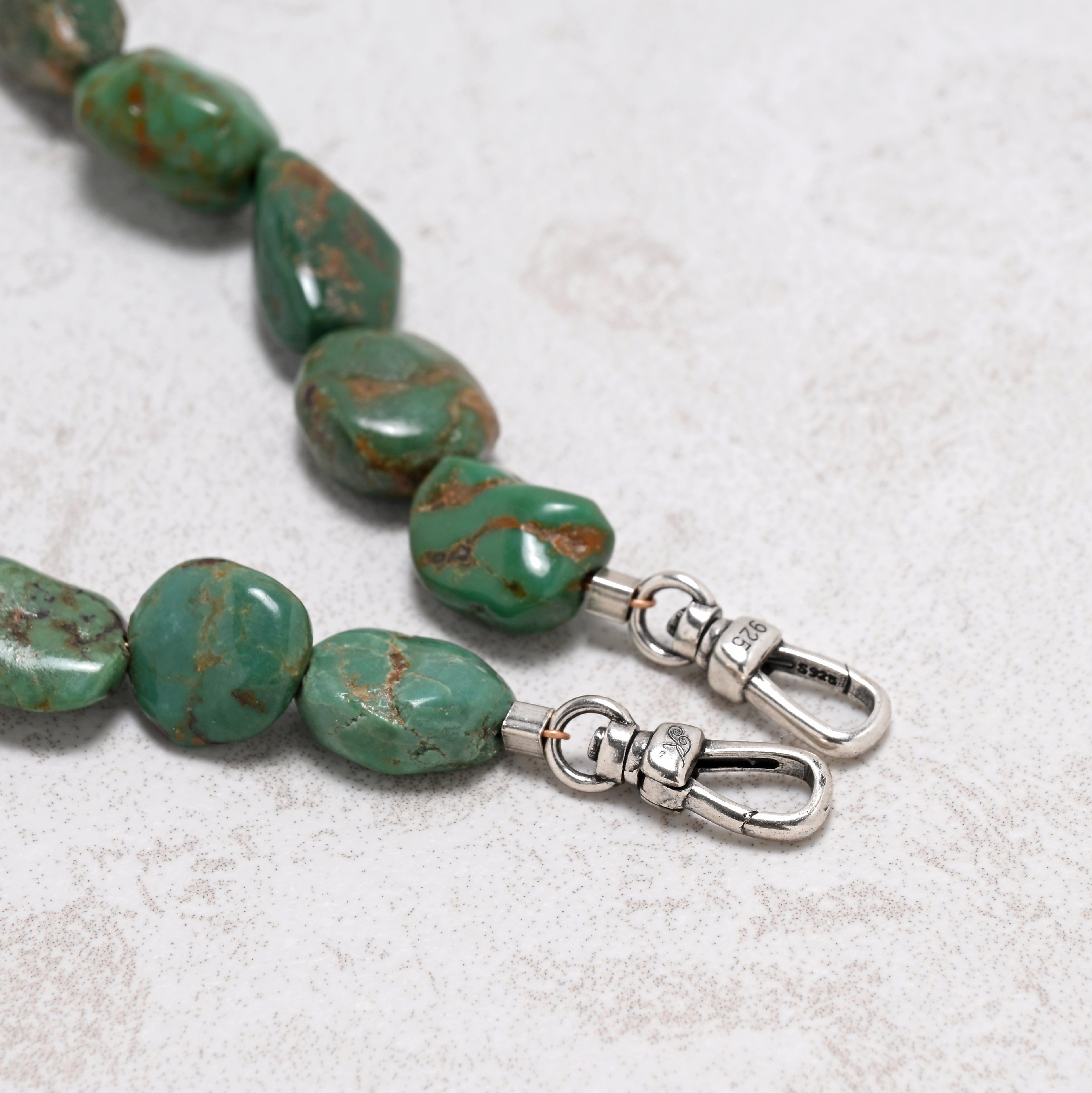 KALIFANO Gemstone Jewelry Anhui Turquoise Nugget Necklace with Sterling Silver Equestrian Clasp