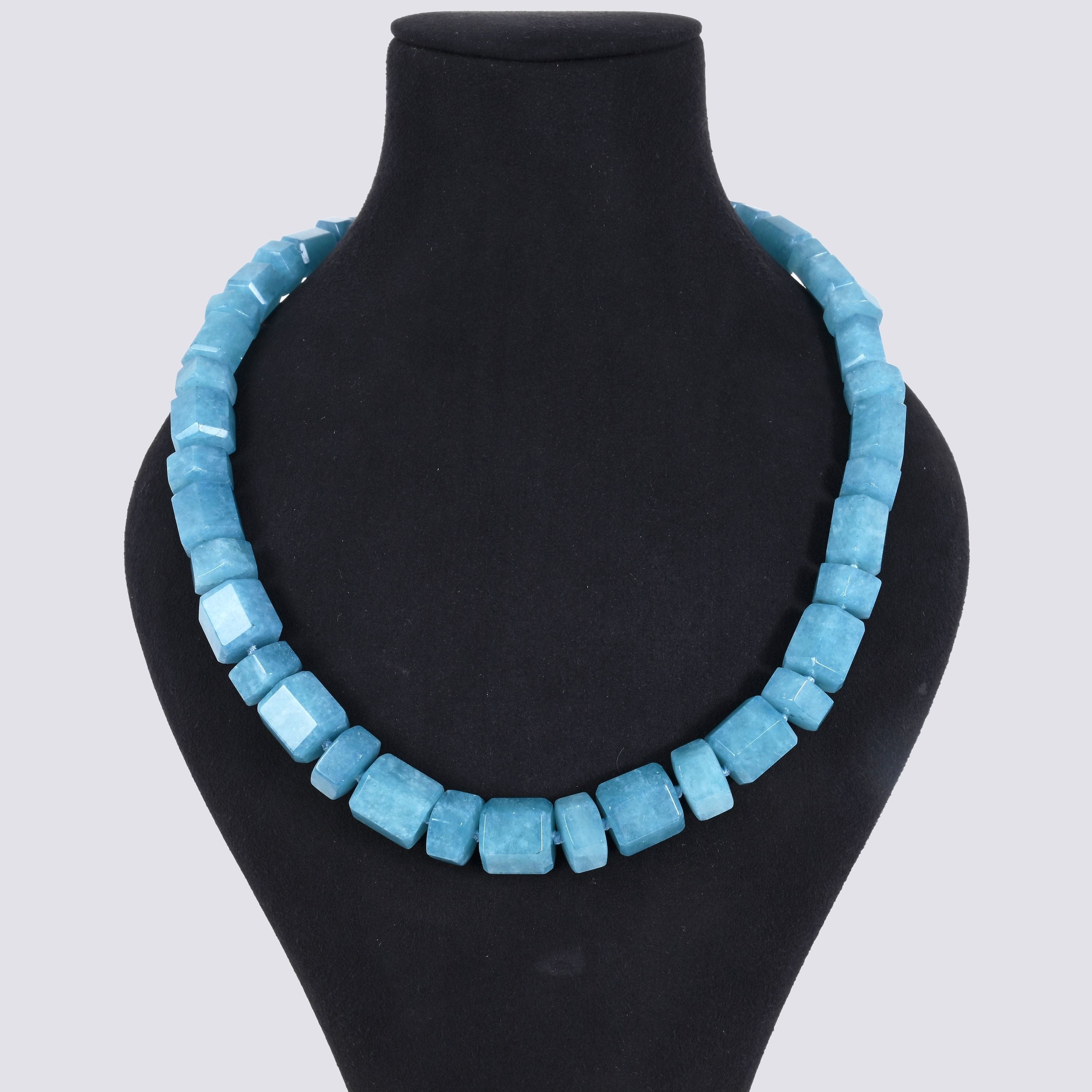 Kalifano Gemstone Jewelry Aquamarine 10x14mm & 7x12mm Column Gemstone Necklace with Sterling Silver Clasp - 22" 9SN-AQ