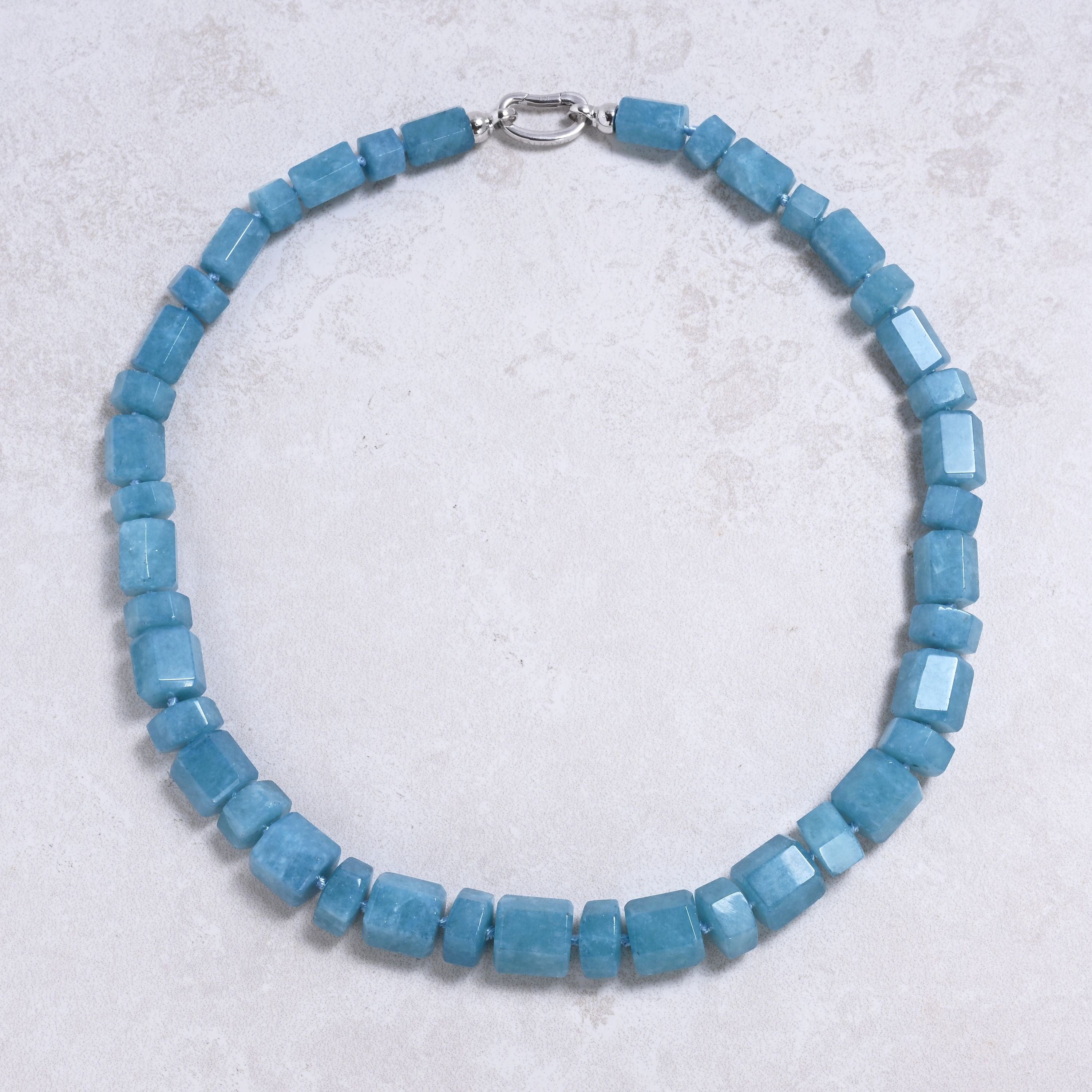 Kalifano Gemstone Jewelry Aquamarine 10x14mm & 7x12mm Column Gemstone Necklace with Sterling Silver Clasp - 22" 9SN-AQ