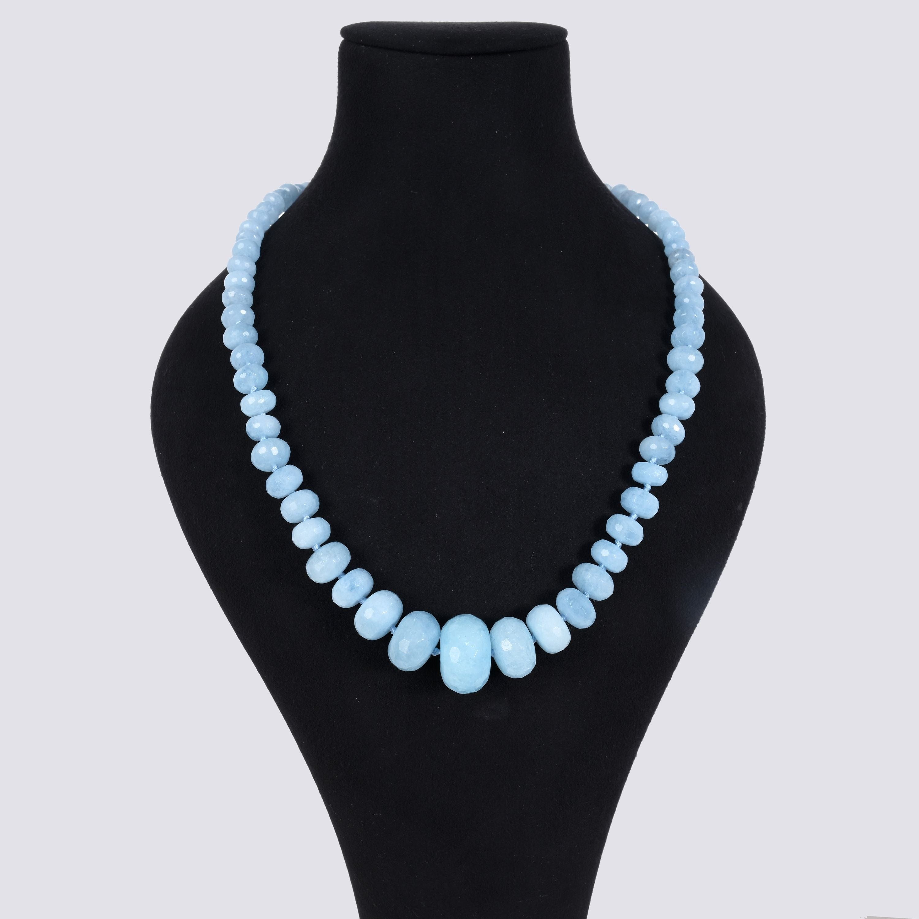 Kalifano Gemstone Jewelry Aquamarine Gradual Gemstone Necklace with Sterling Silver Clasp - 22" 9GN-AQ