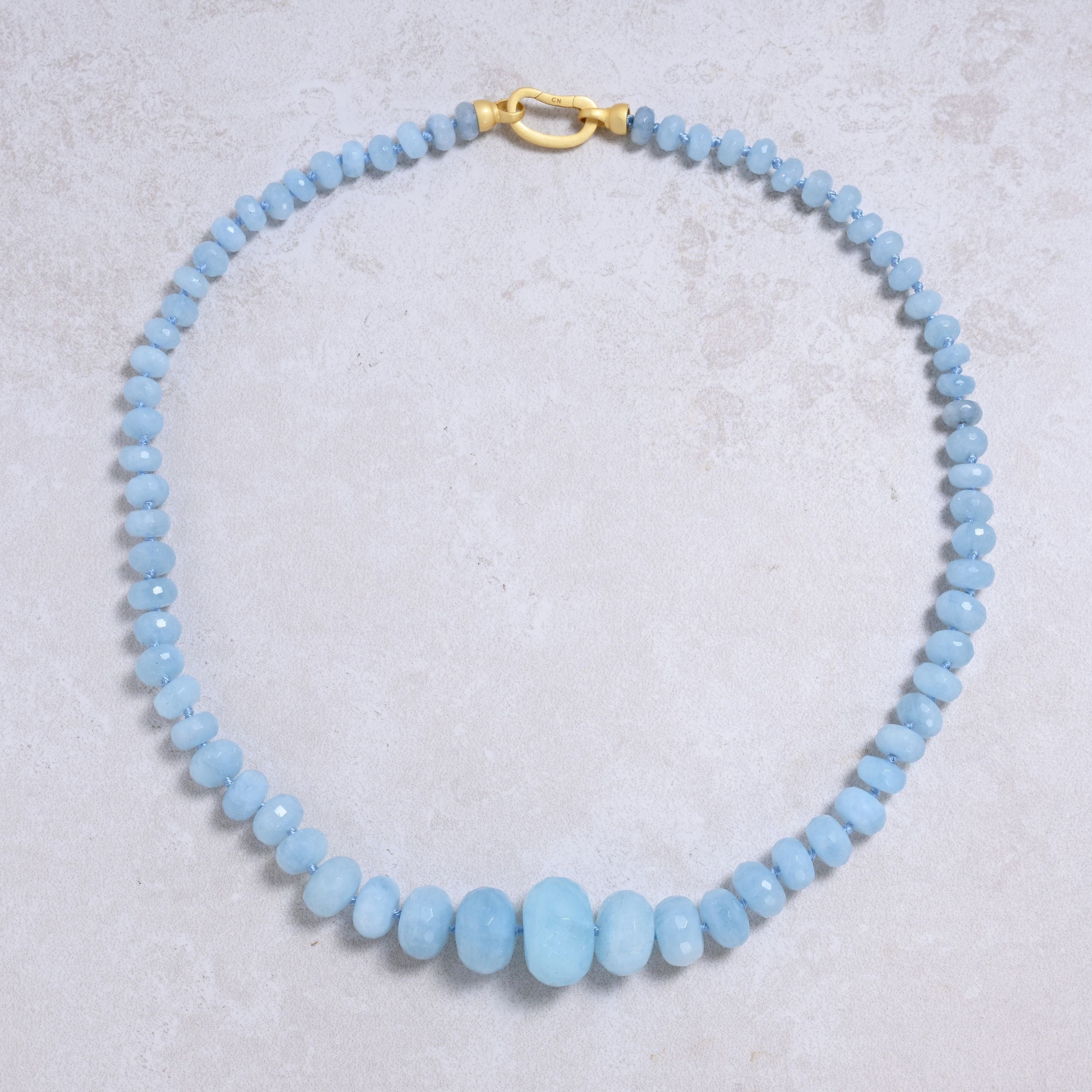 Kalifano Gemstone Jewelry Aquamarine Gradual Gemstone Necklace with Sterling Silver Clasp - 22" 9GN-AQ