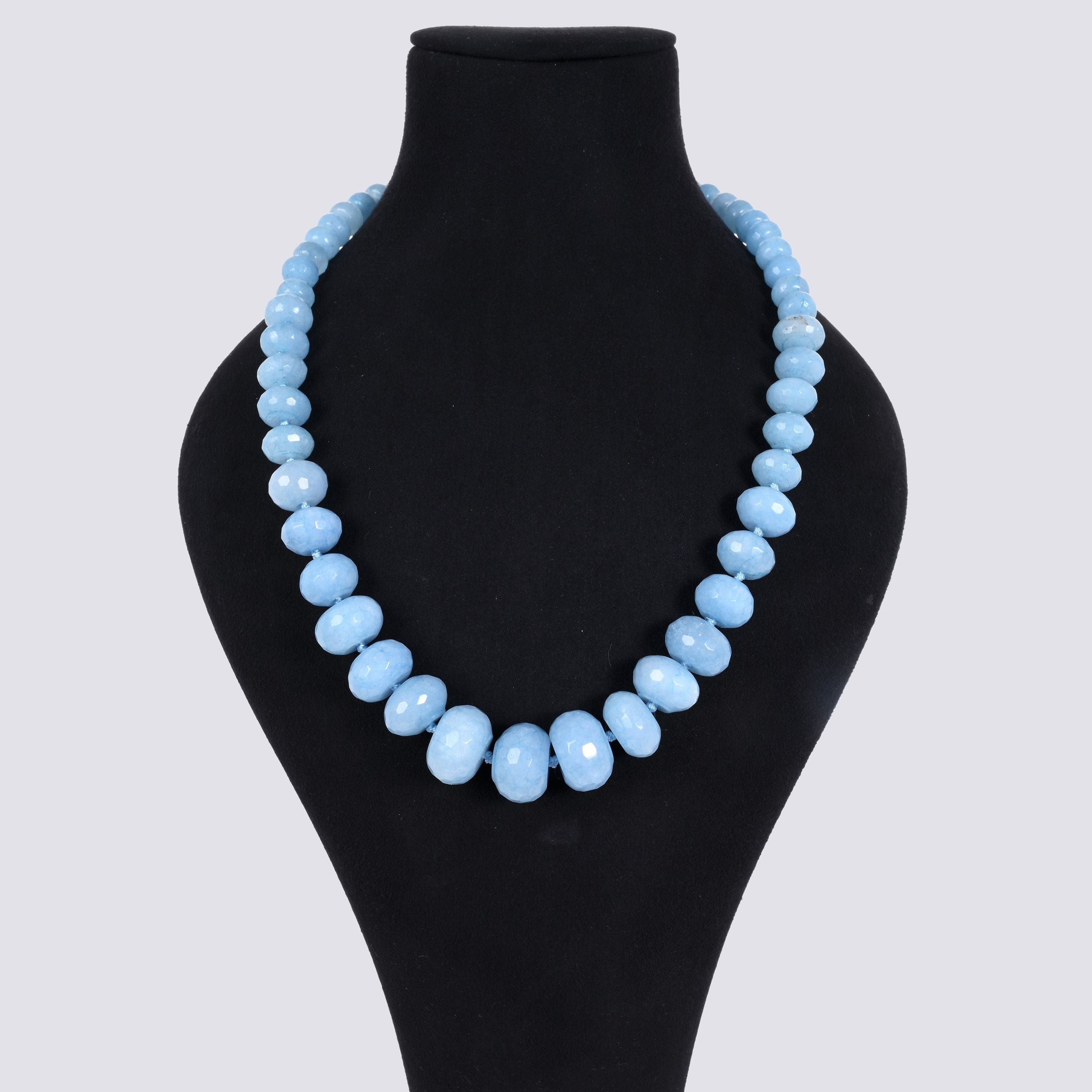 Kalifano Gemstone Jewelry Aquamarine Gradual Gemstone Necklace with Sterling Silver Clasp - 22" 9GN-AQ2