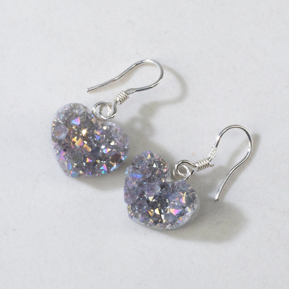 KALIFANO Gemstone Jewelry Aura Borealis Druzy Amethyst Heart Sterling Silver Earings CJE-SILV-ABHEART