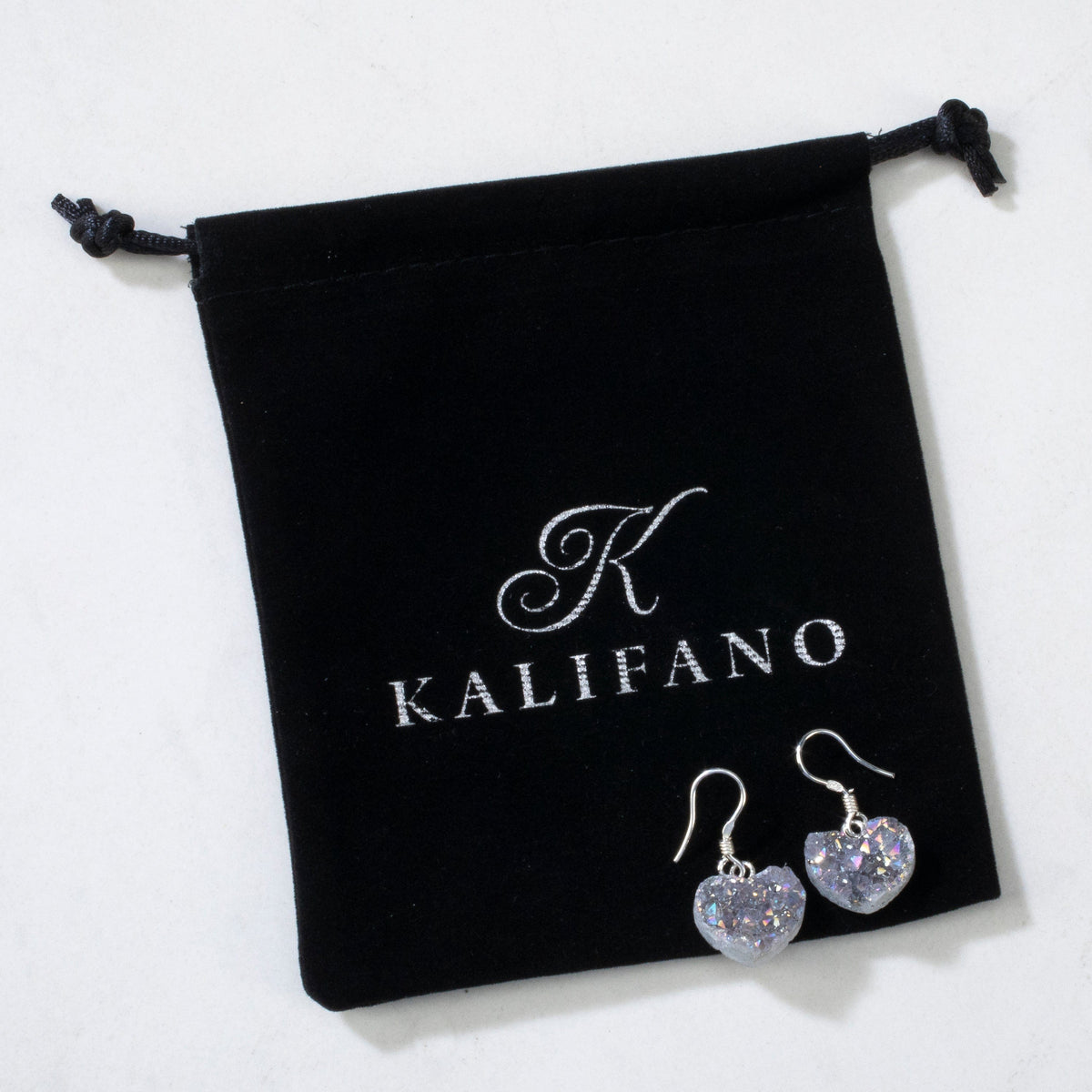 KALIFANO Gemstone Jewelry Aura Borealis Druzy Amethyst Heart Sterling Silver Earings CJE-SILV-ABHEART