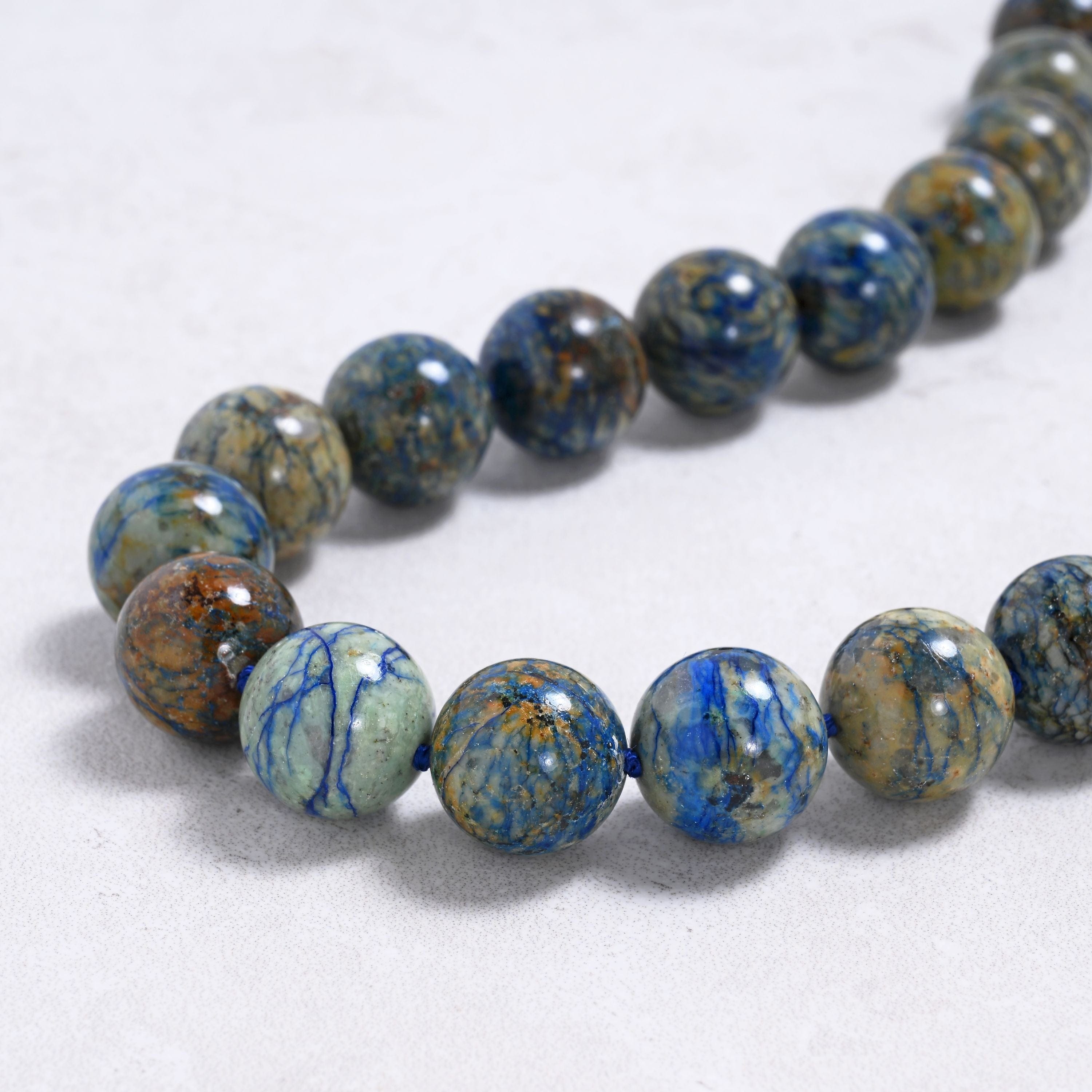 Kalifano Gemstone Jewelry Azurite 16mm Round Gemstone Necklace with Sterling Silver Clasp - 22" 9SN-AR