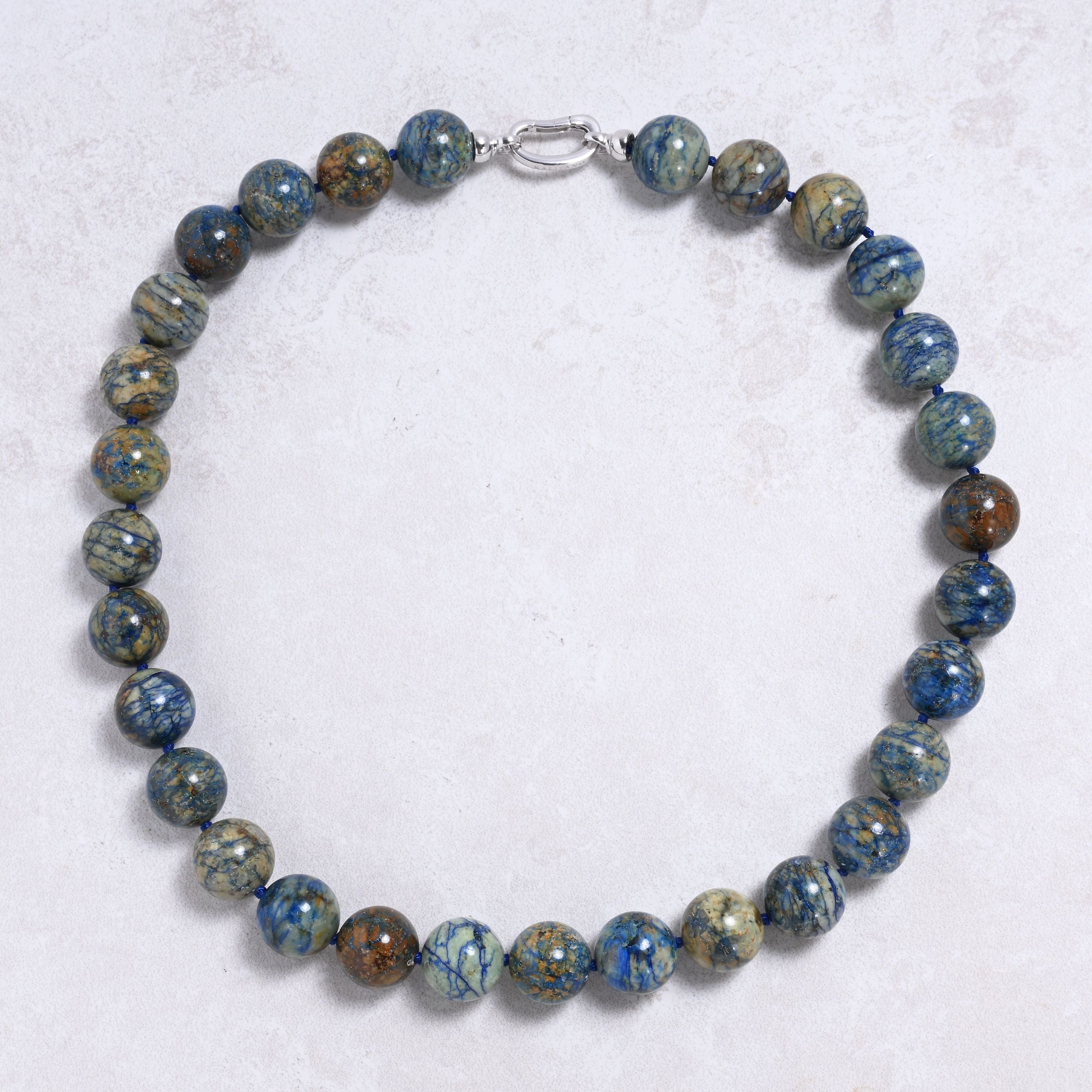 Kalifano Gemstone Jewelry Azurite 16mm Round Gemstone Necklace with Sterling Silver Clasp - 22" 9SN-AR