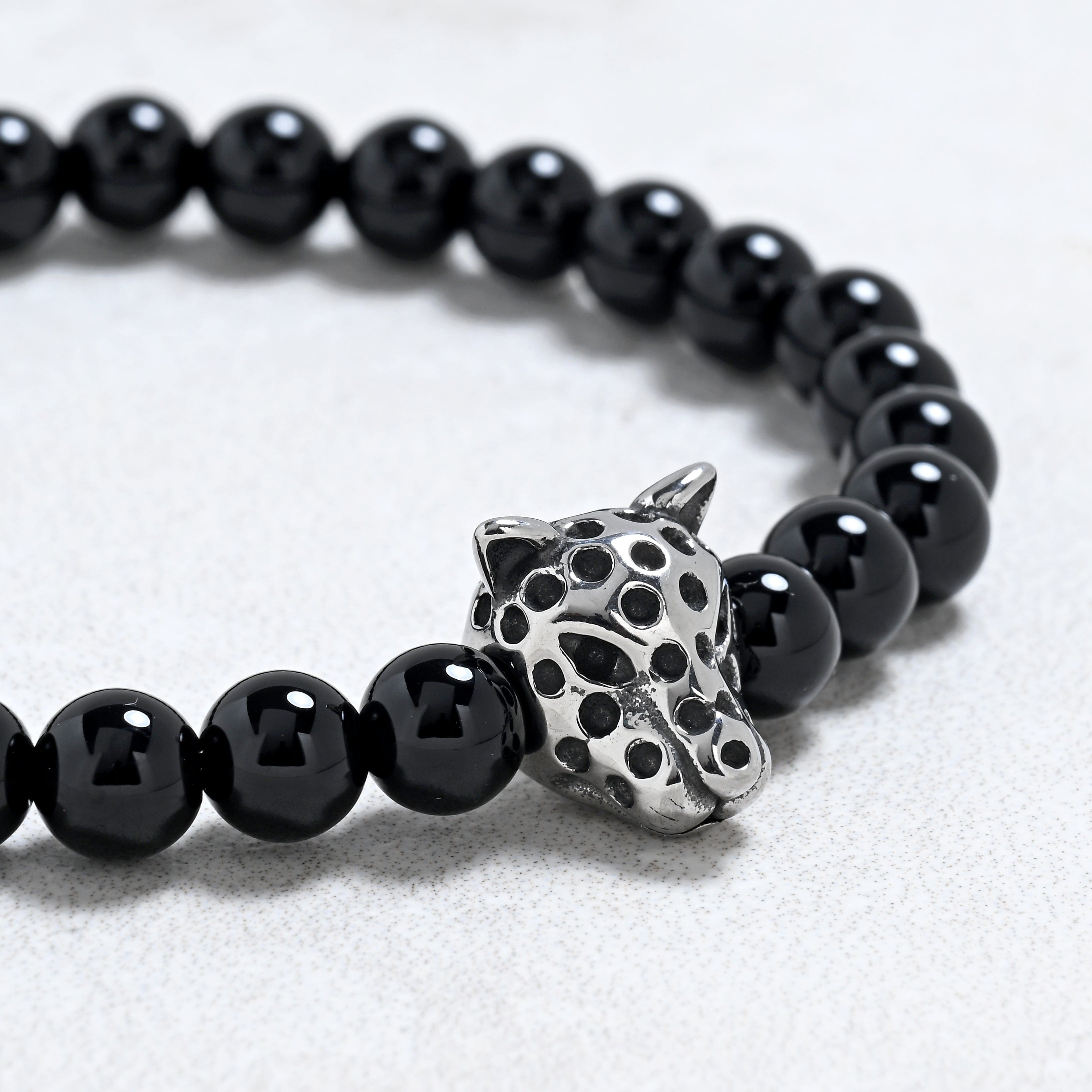 KALIFANO Gemstone Jewelry Black Agate 6mm Natural Gemstone Stretch Bracelet