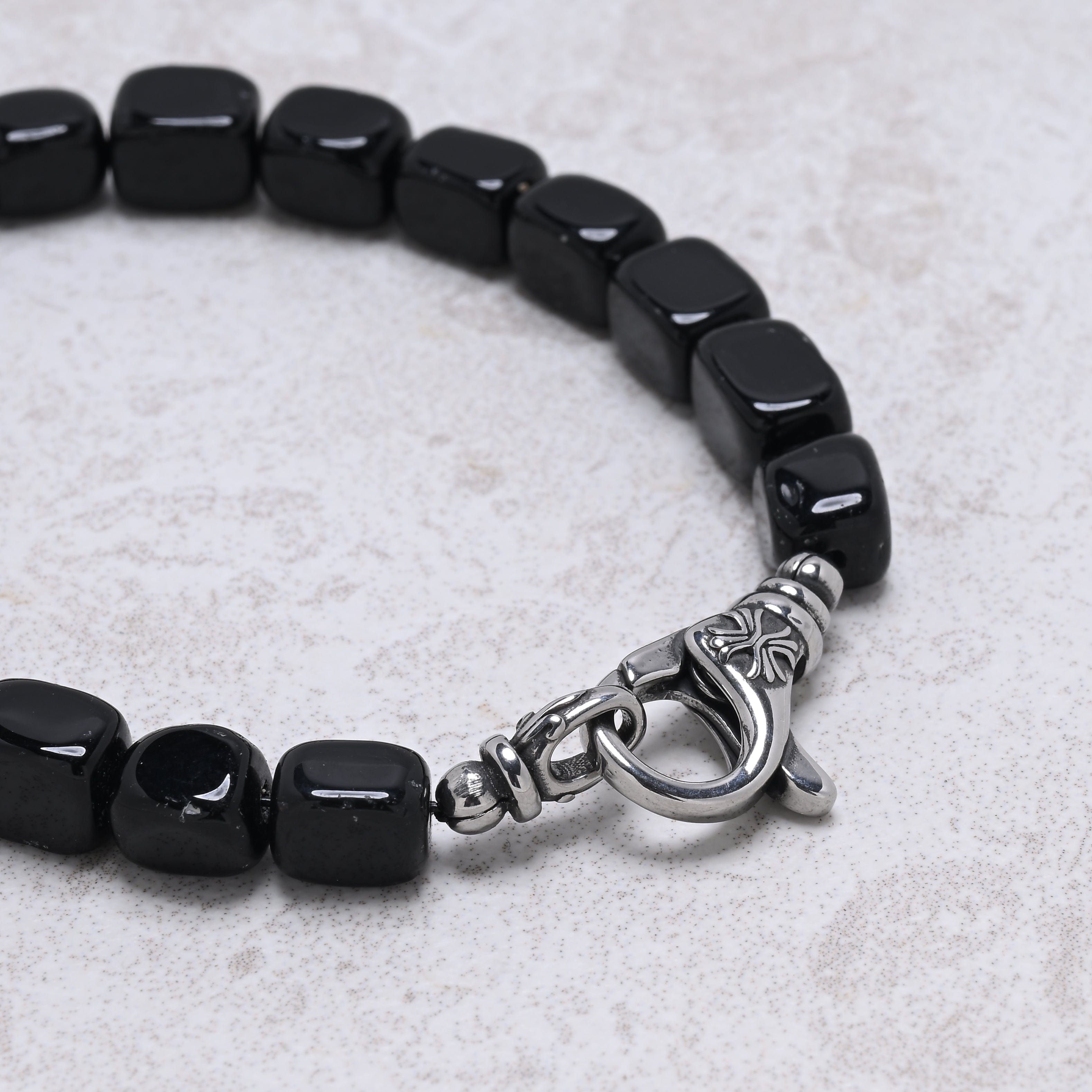 KALIFANO Gemstone Jewelry Black Agate 6x9mm Natural Gemstone Bracelet